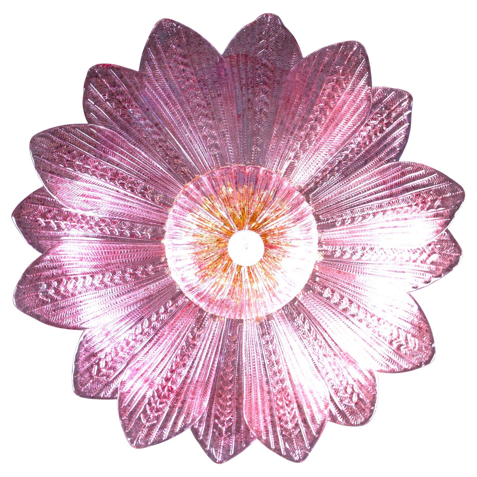 Incantevole lampadario di Murano in ametista rosa e ambra dorata