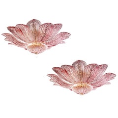 Charming Pink Amethyst Murano Glass Leave Ceiling Light or Chandelier