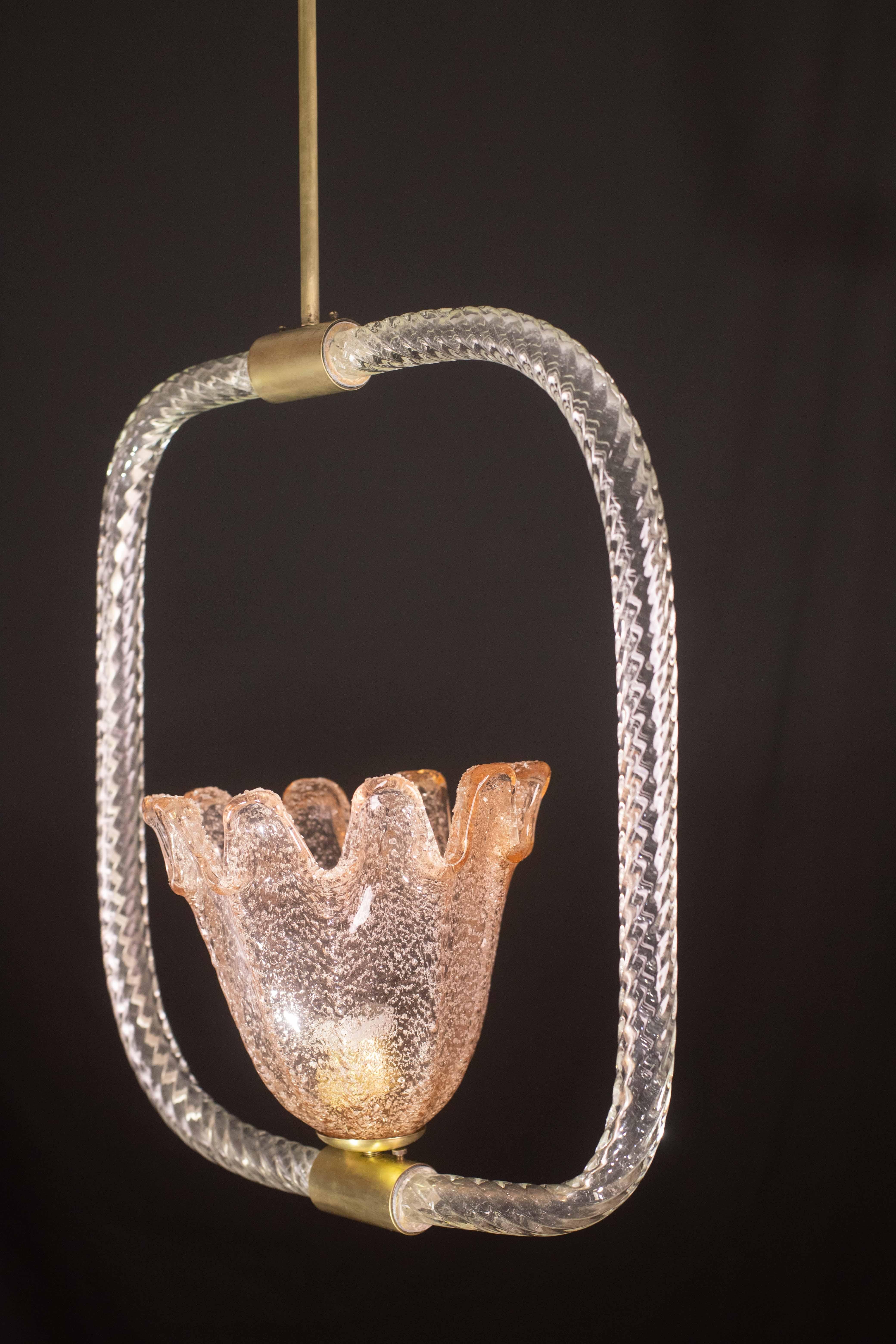 Incantevole lampadario in vetro di Murano rosa e trasparente di Barovier&Toso, anni '50 in vendita 4