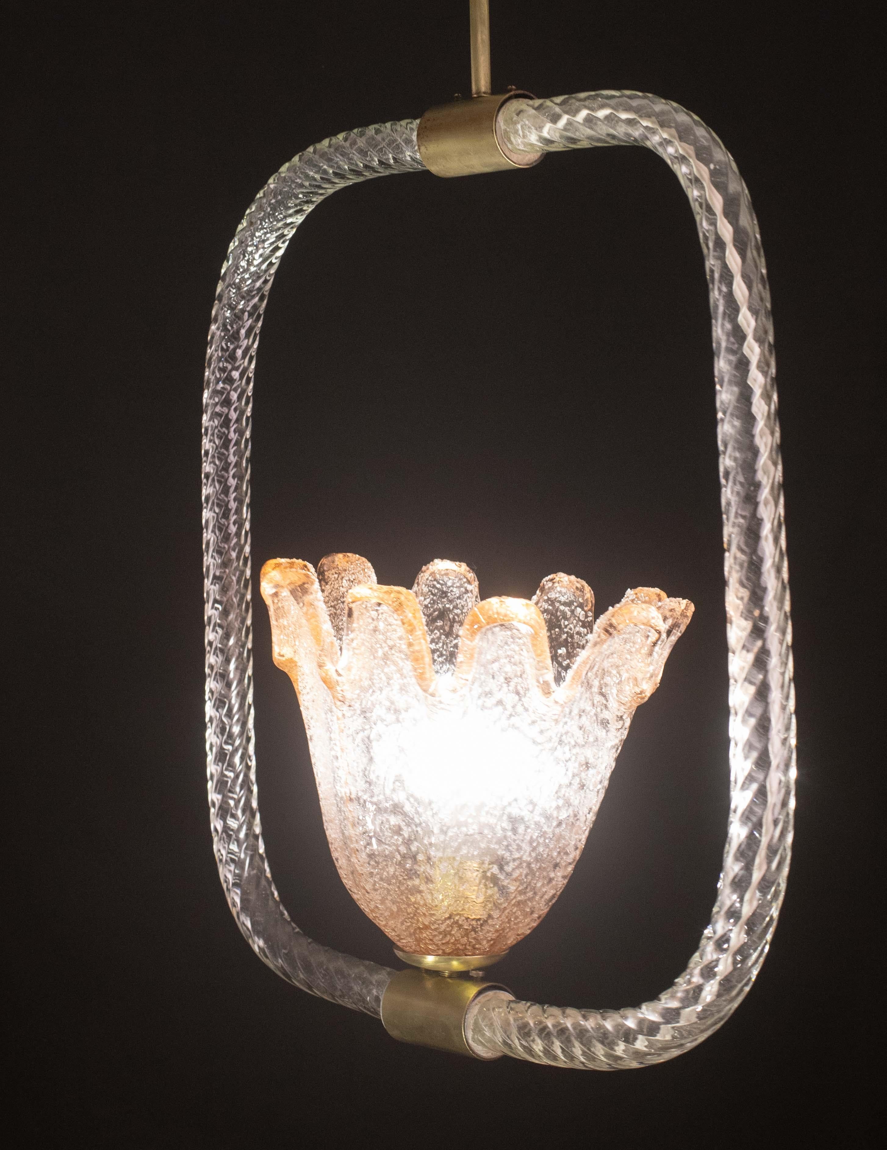 Incantevole lampadario in vetro di Murano rosa e trasparente di Barovier&Toso, anni '50 in vendita 5