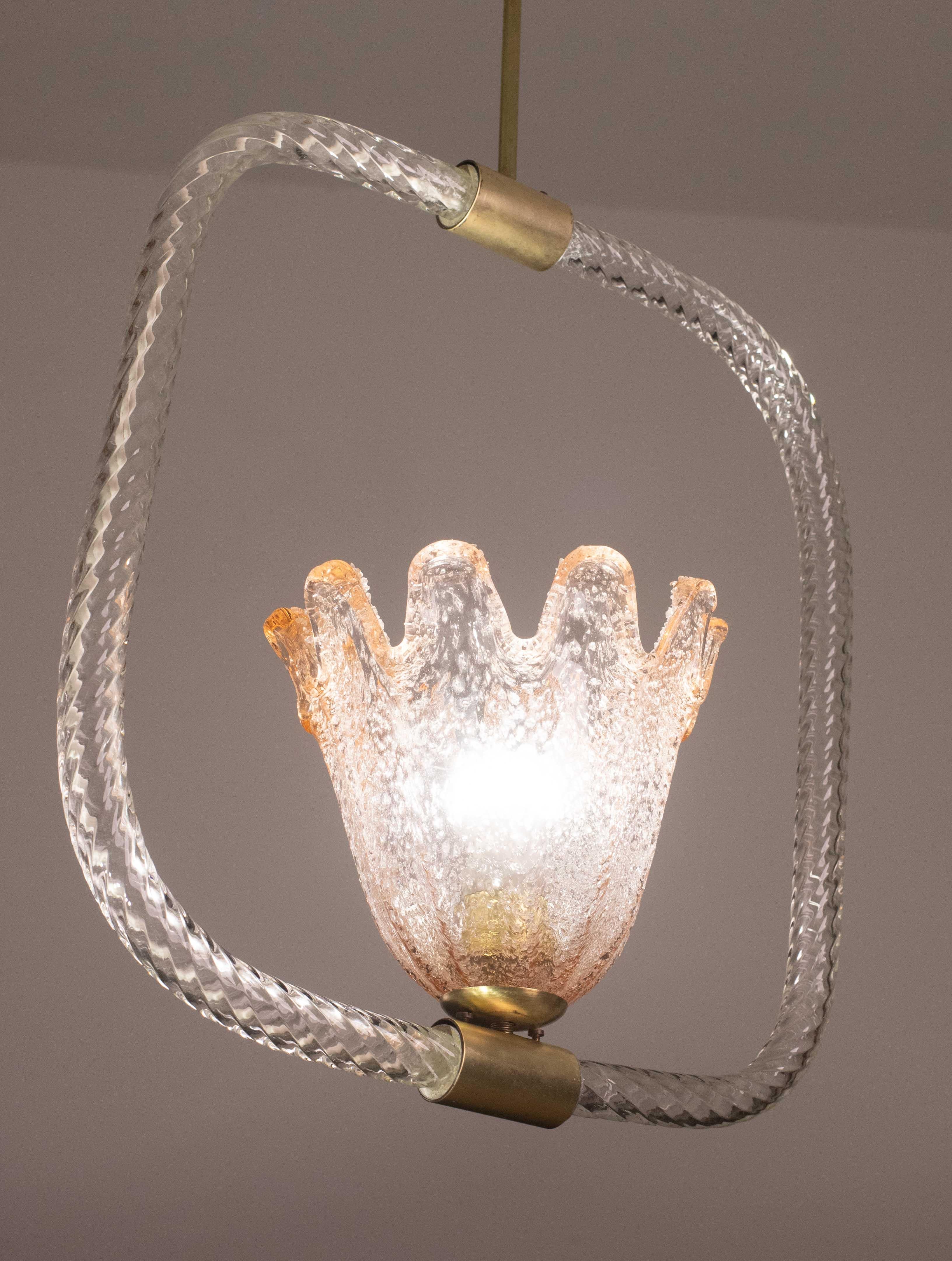Incantevole lampadario in vetro di Murano rosa e trasparente di Barovier&Toso, anni '50 in vendita 6
