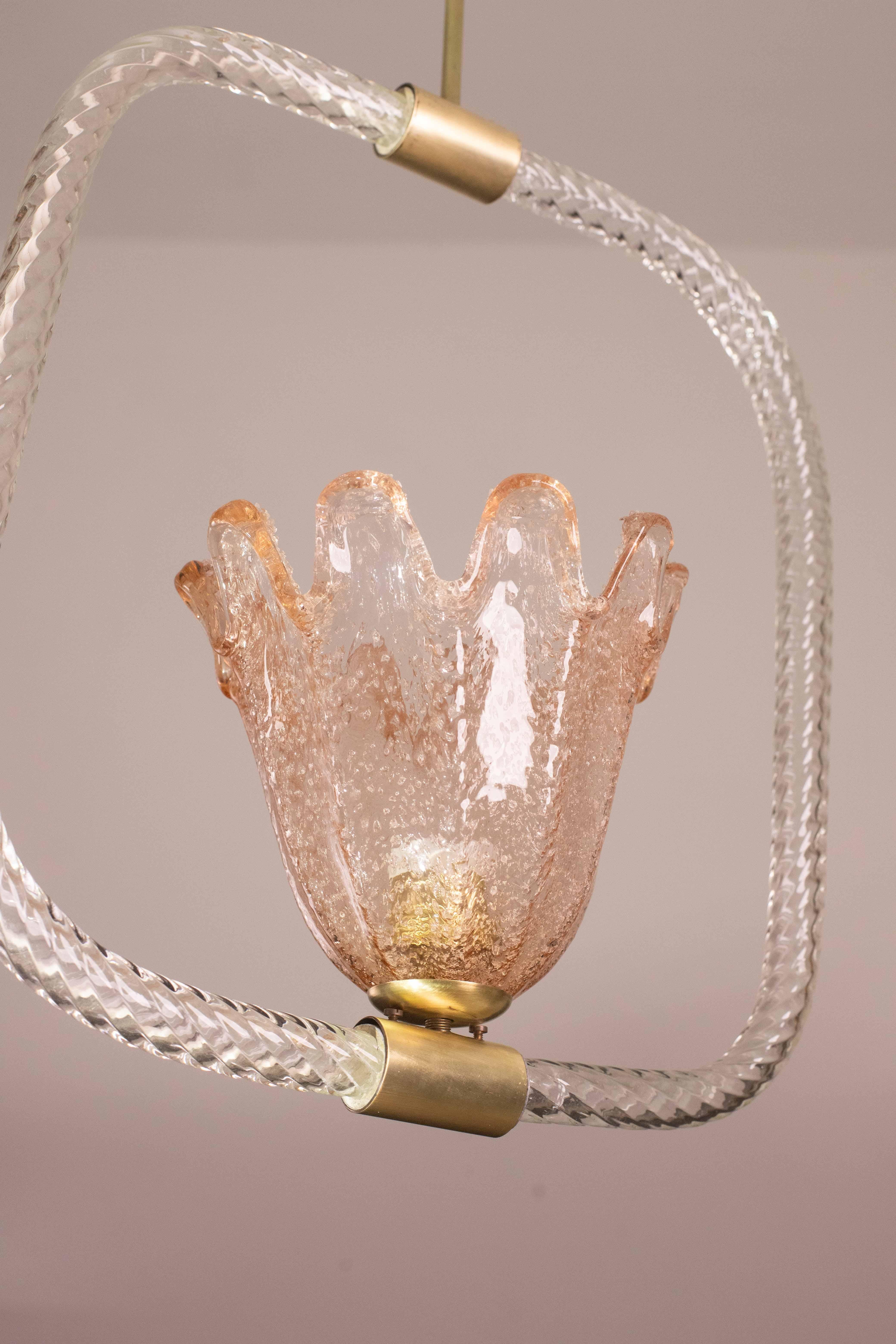 Incantevole lampadario in vetro di Murano rosa e trasparente di Barovier&Toso, anni '50 in vendita 7
