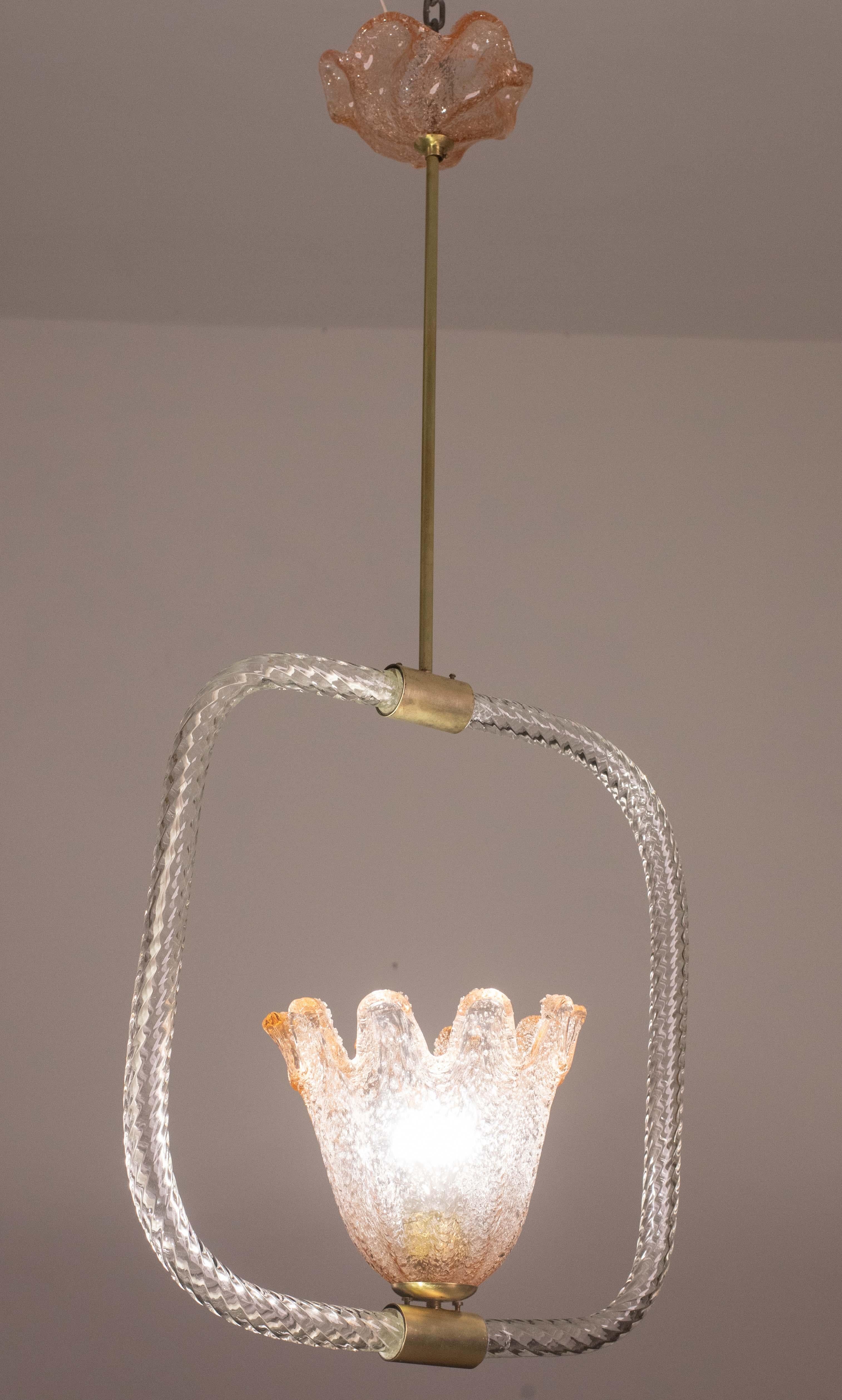 Europeo Incantevole lampadario in vetro di Murano rosa e trasparente di Barovier&Toso, anni '50 in vendita