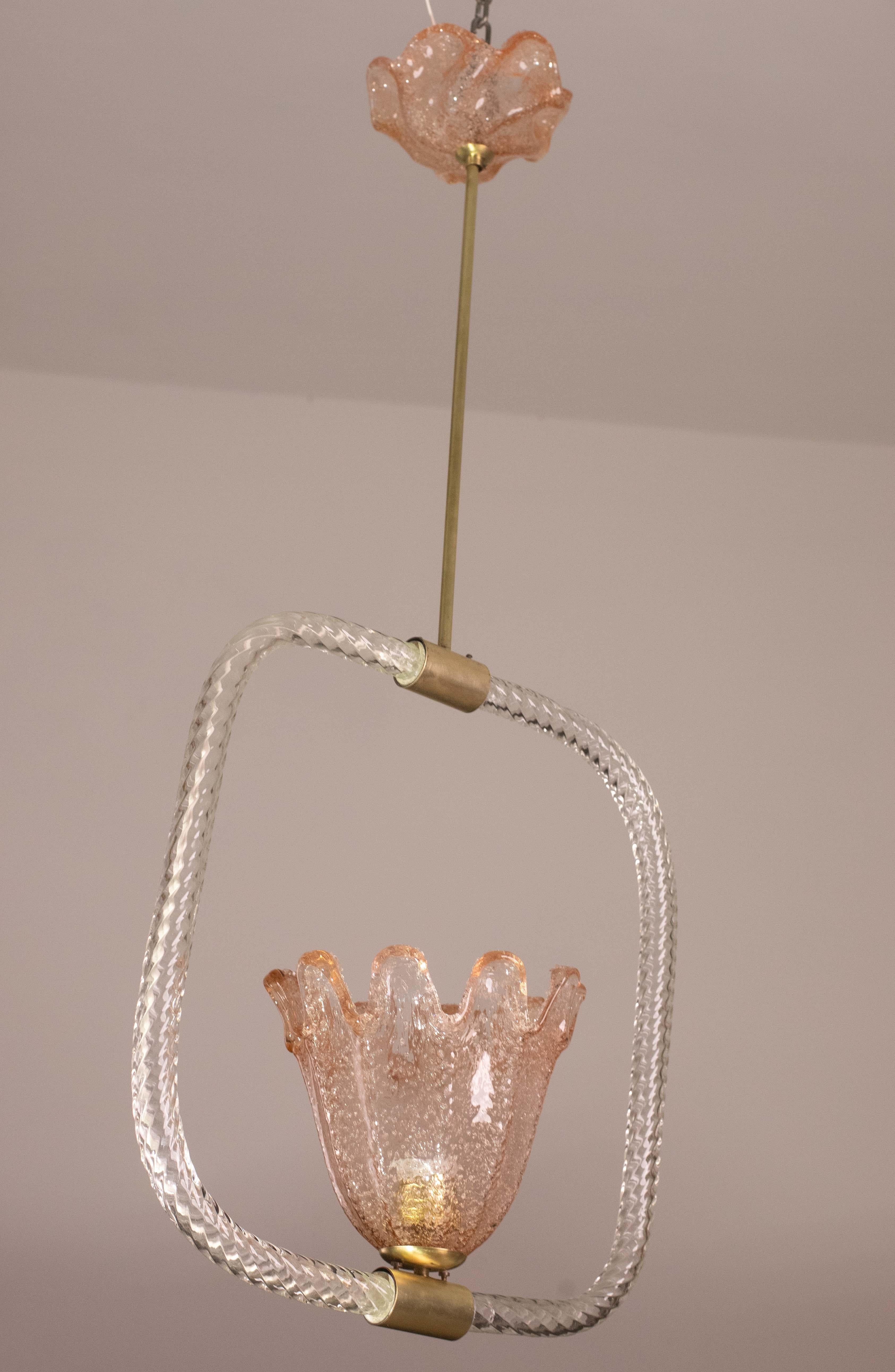 Incantevole lampadario in vetro di Murano rosa e trasparente di Barovier&Toso, anni '50 In condizioni buone in vendita a Roma, IT