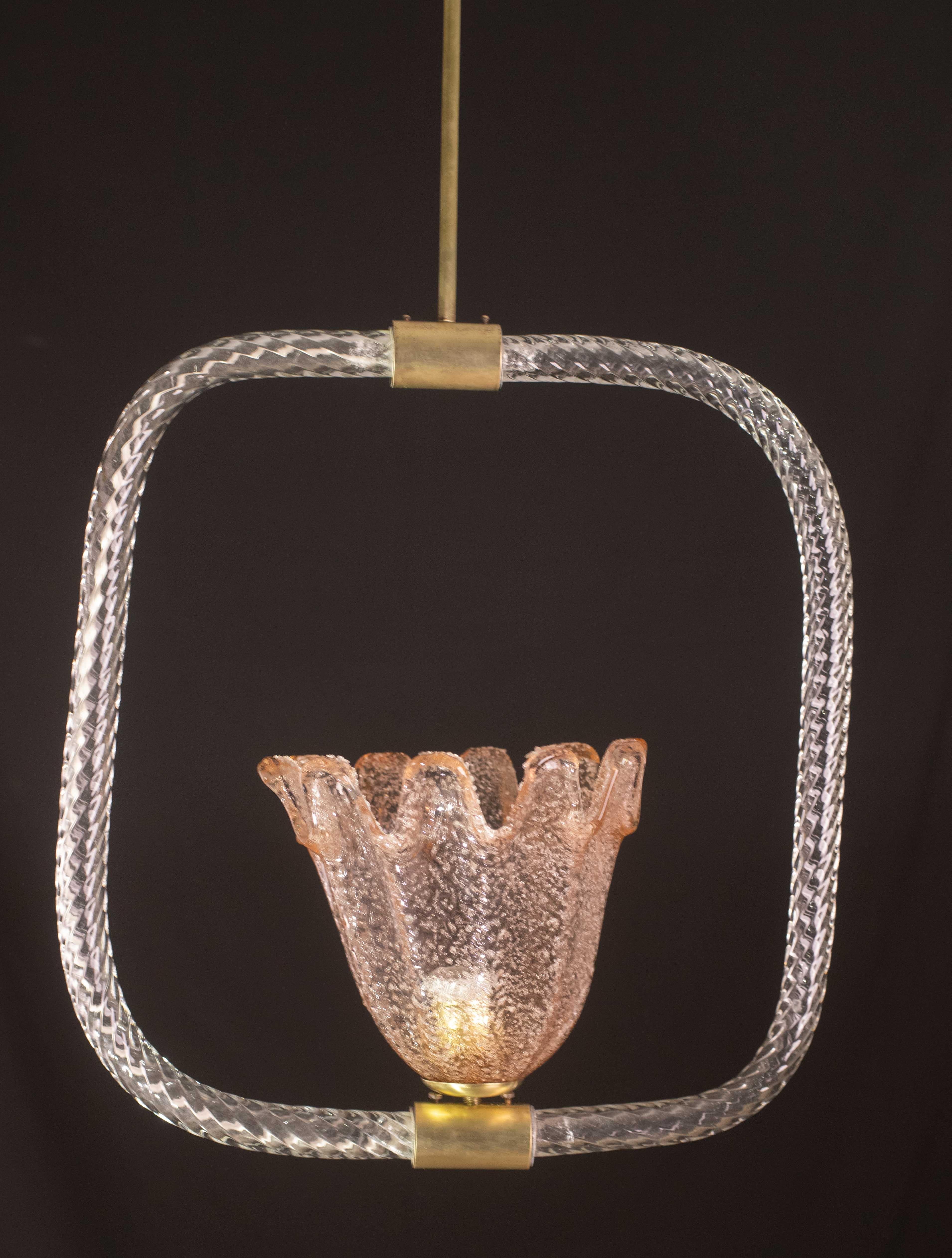 Incantevole lampadario in vetro di Murano rosa e trasparente di Barovier&Toso, anni '50 in vendita 3