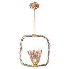 Charming Pink and Trasparent Murano Glass Chandelier by Barovier e Toso, 1950s