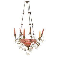 Antique charming pink and white glass chandelier, Napoleon III