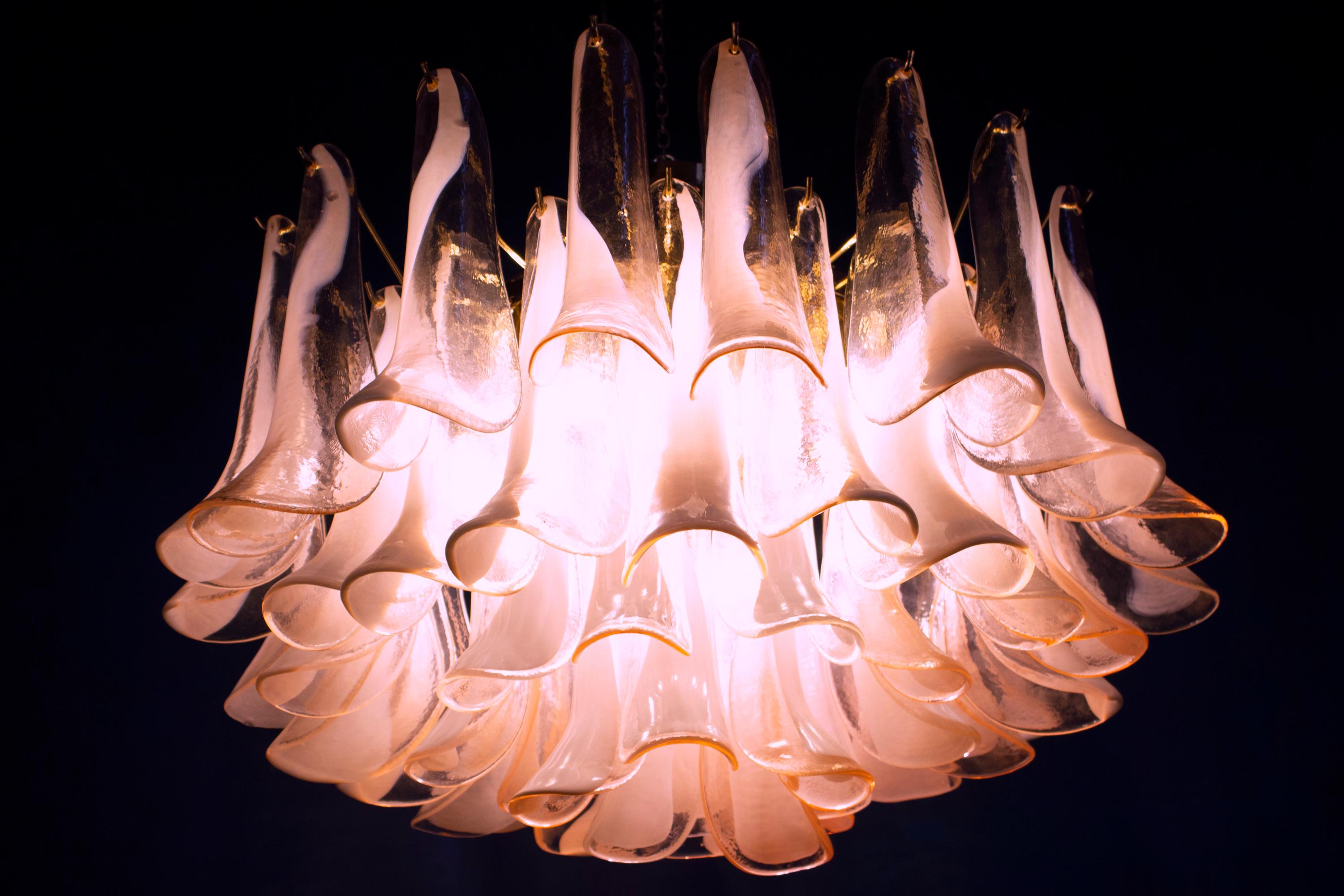 Italian Charming Pink and White Murano Glass Petal Chandelier or Ceiling Light For Sale