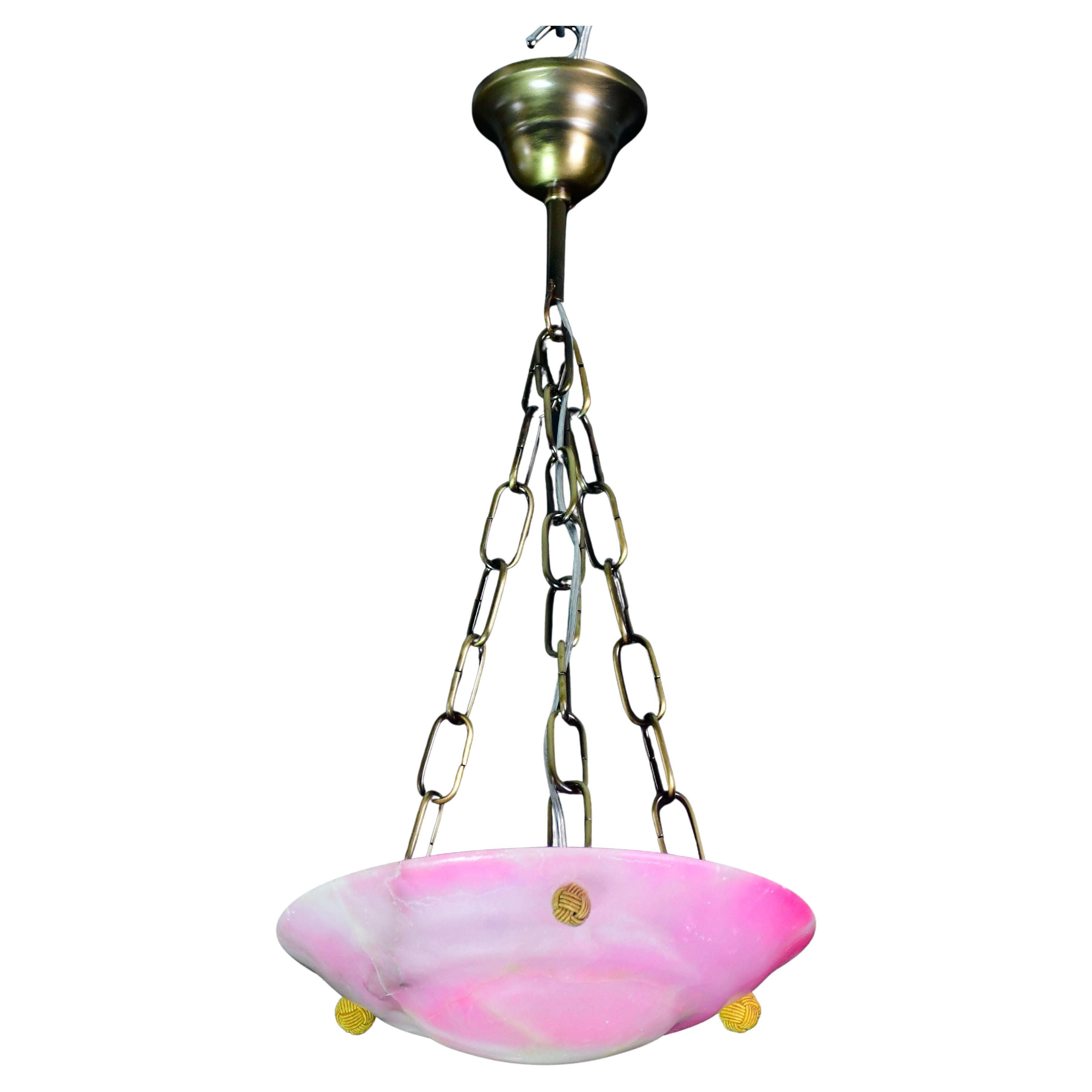 Charming Pink Art Deco Alabaster Pendant, 1940s For Sale