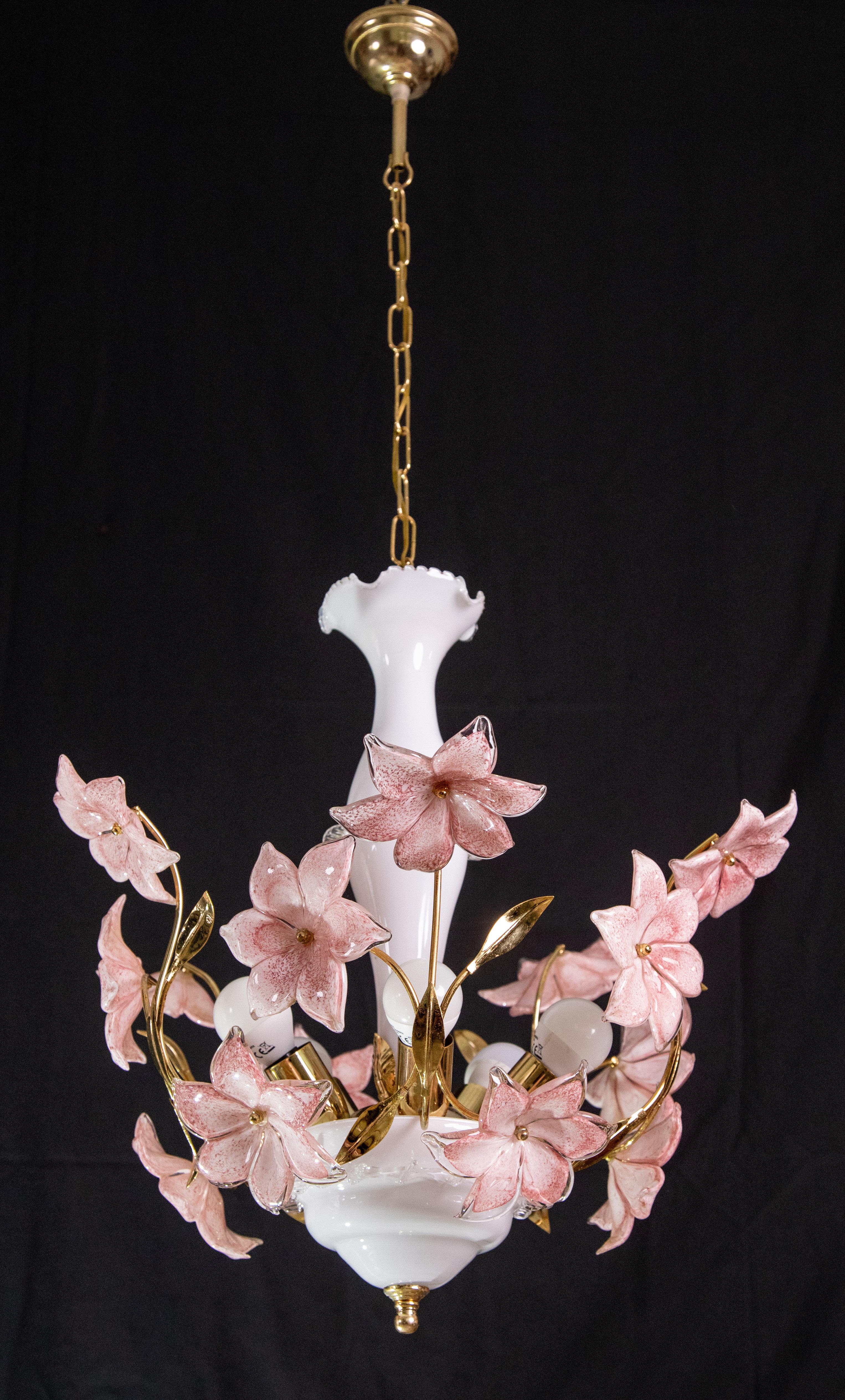 Murano Glass Charming Pink Flowers Murano Chandelier, 1970s For Sale