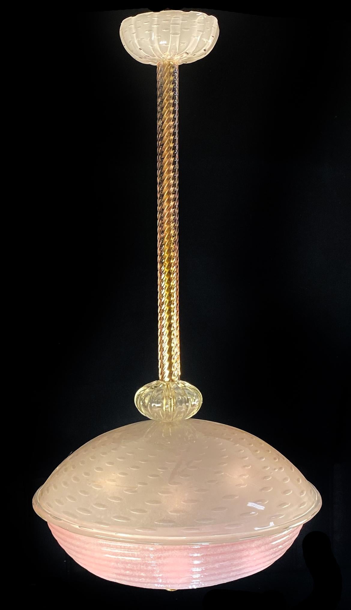 Charming Pink Glass Lantern Chandelier by Barovier & Toso, Murano, 1940 For Sale 10