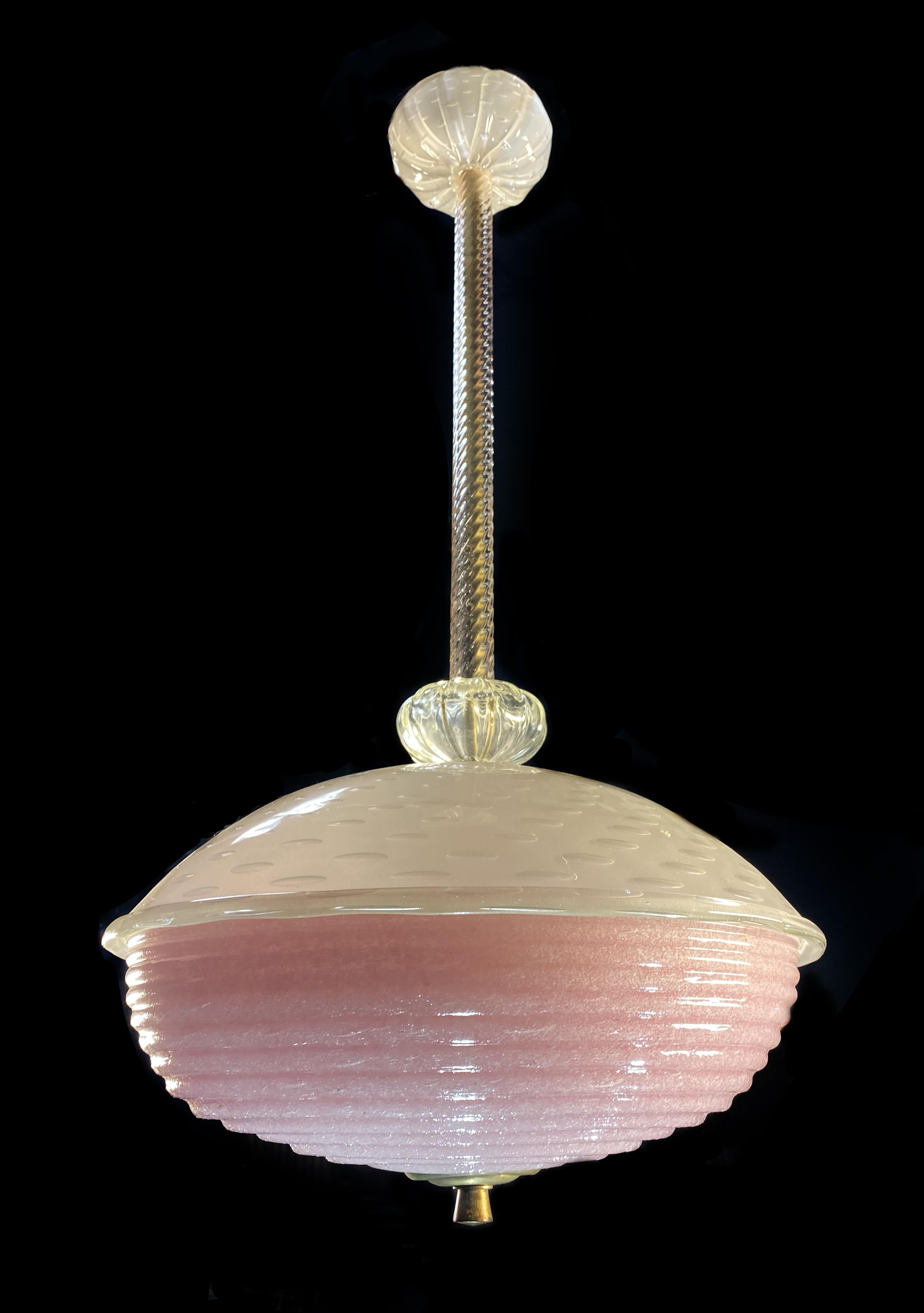 Charming Pink Glass Lantern Chandelier by Barovier & Toso, Murano, 1940 For Sale 12