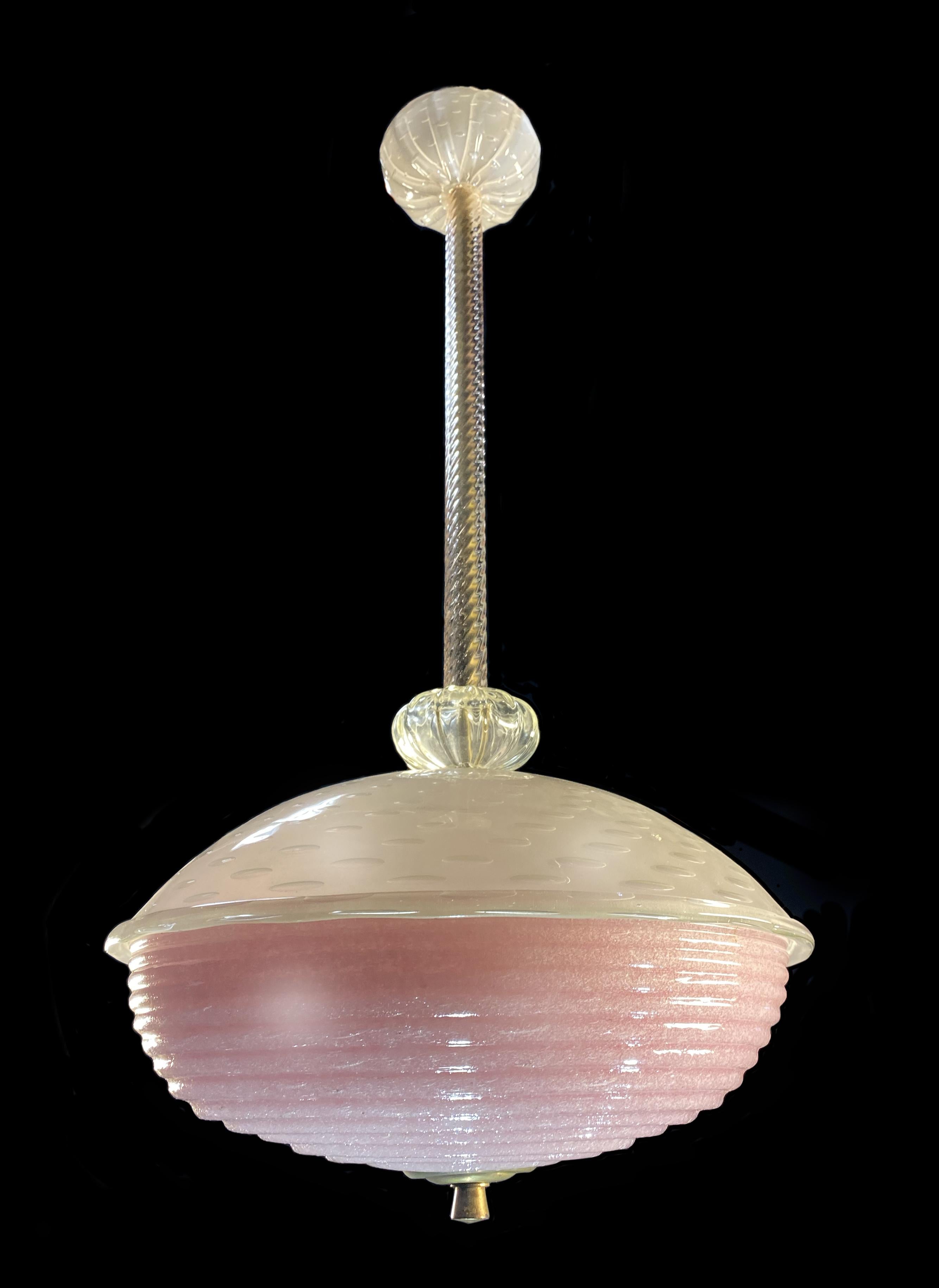 Very elegant lantern by Barovier & Toso in Pulegoso glass. Unique piece.
