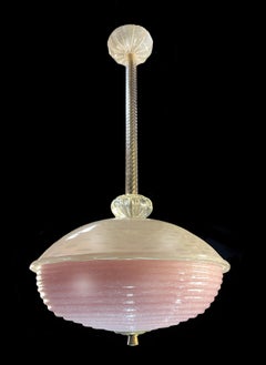 Charmant lustre à lanterne en verre rose de Barovier & Toso, Murano, 1940