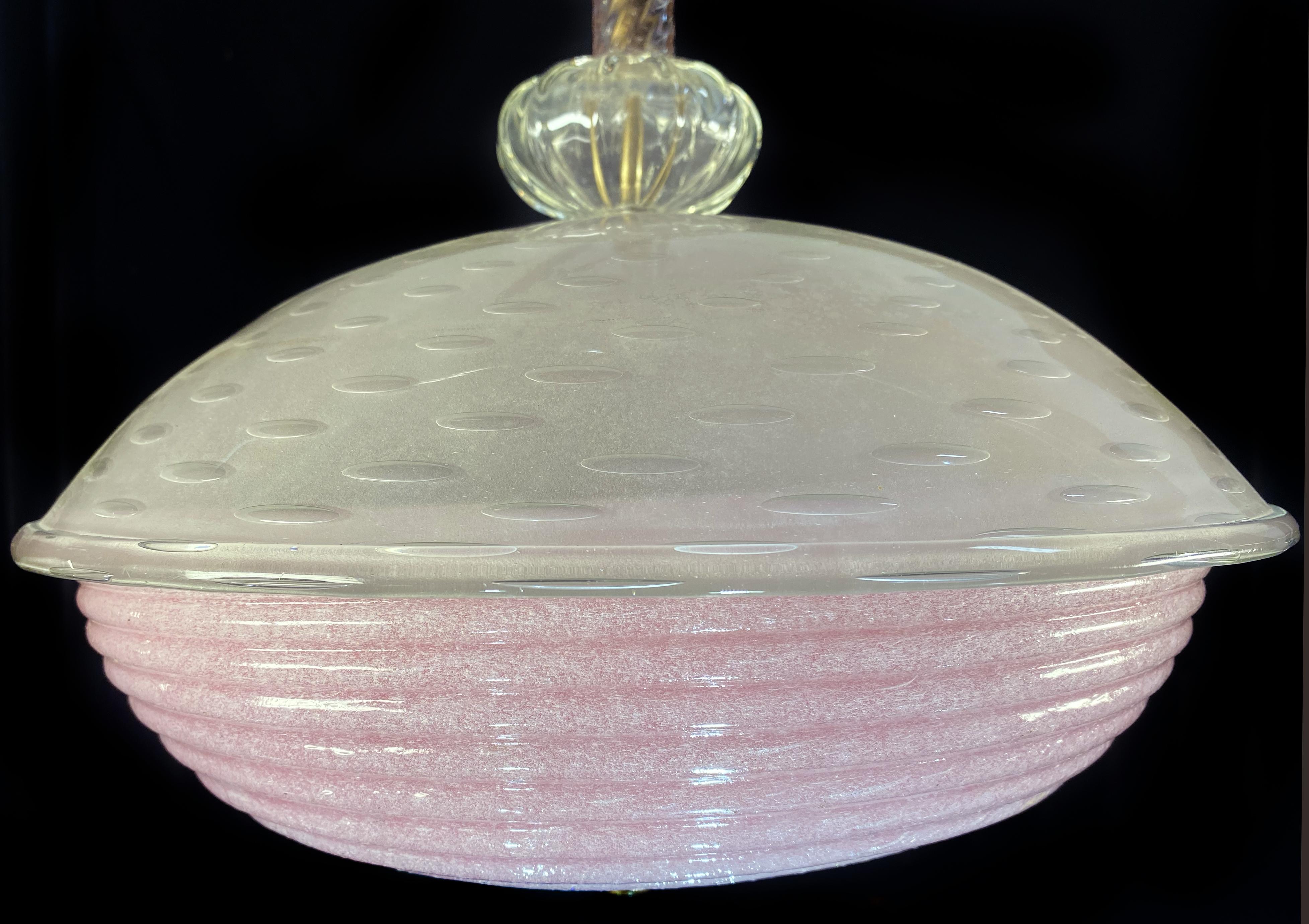 Charming Pink Glass Lantern Chandelier by Barovier & Toso, Murano, 1940 For Sale 2