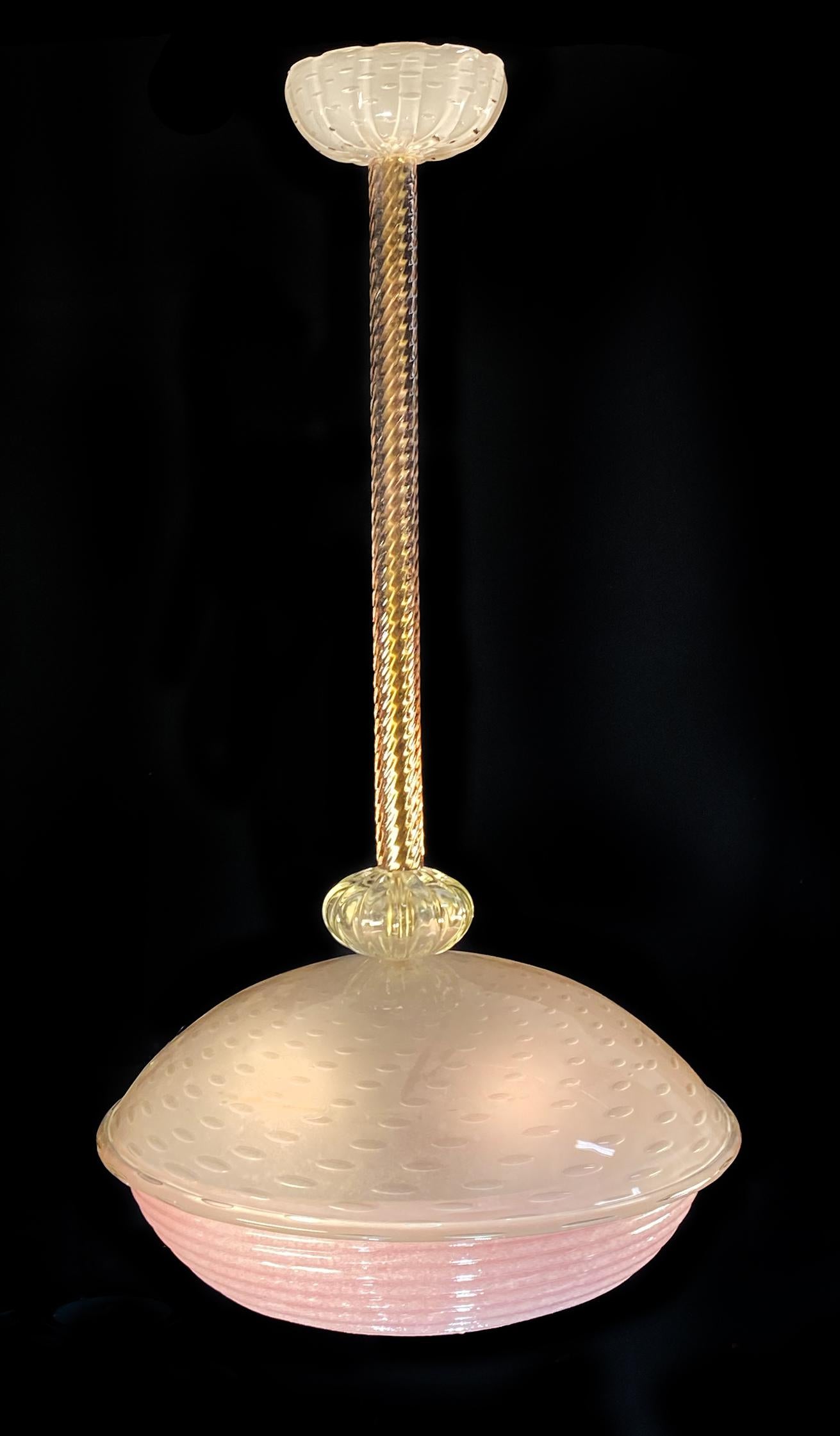 Charming Pink Glass Lantern Chandelier by Barovier & Toso, Murano, 1940 For Sale 3