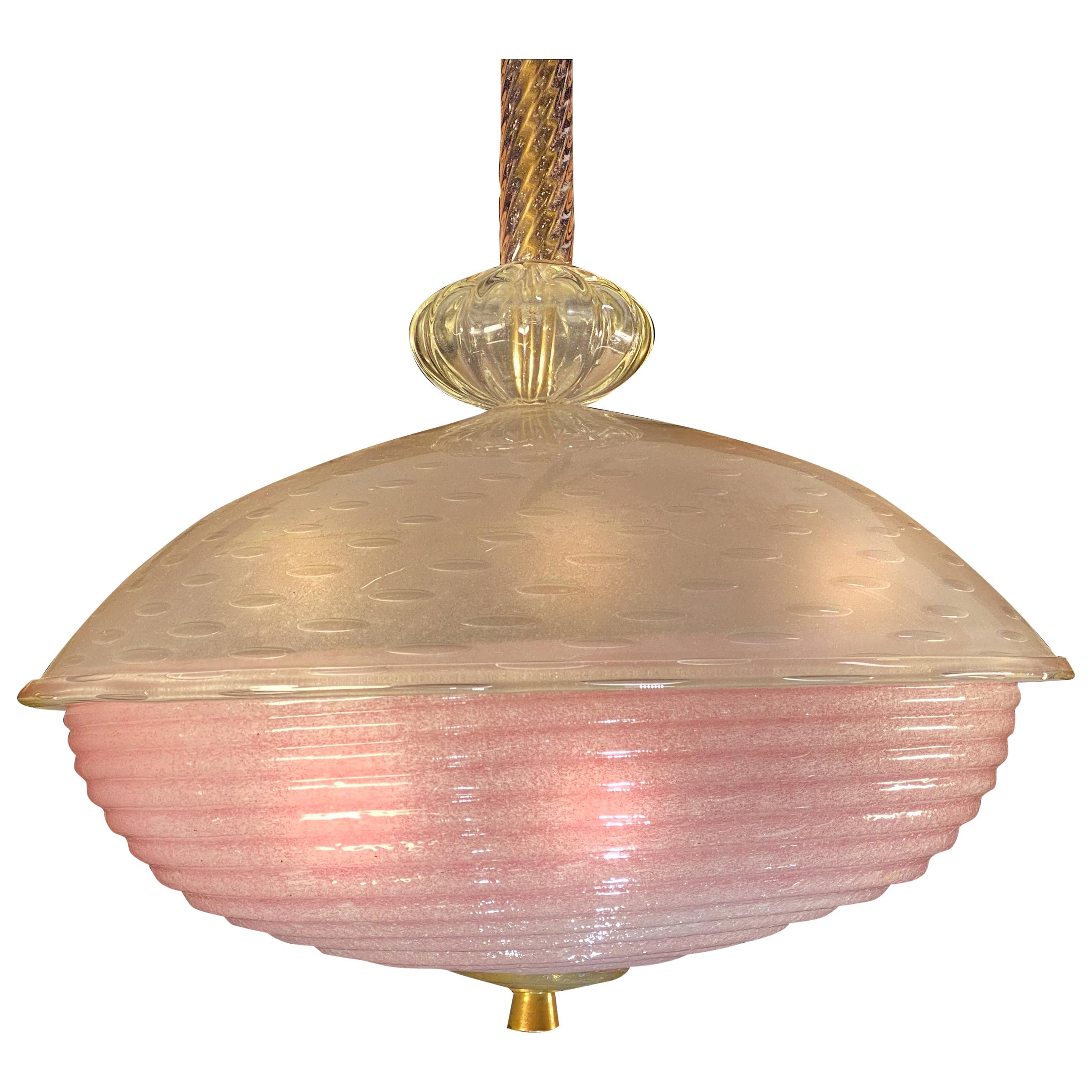 Charming Pink Glass Lantern Chandelier by Barovier & Toso, Murano, 1940 For Sale