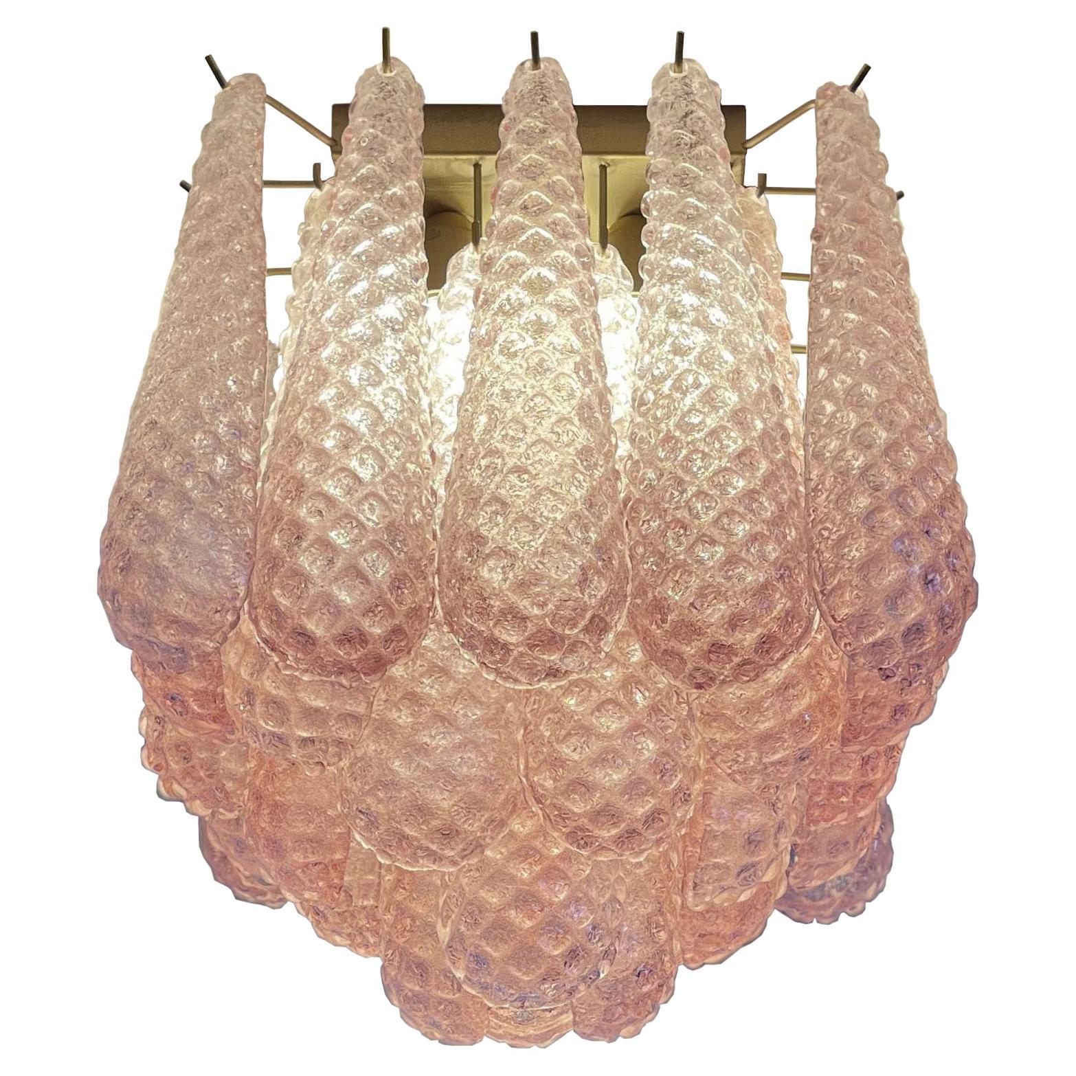 Charming Pink Leaves Ceiling Chandelier Murano For Sale