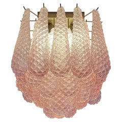Vintage Charming Pink Leaves Ceiling Chandelier Murano