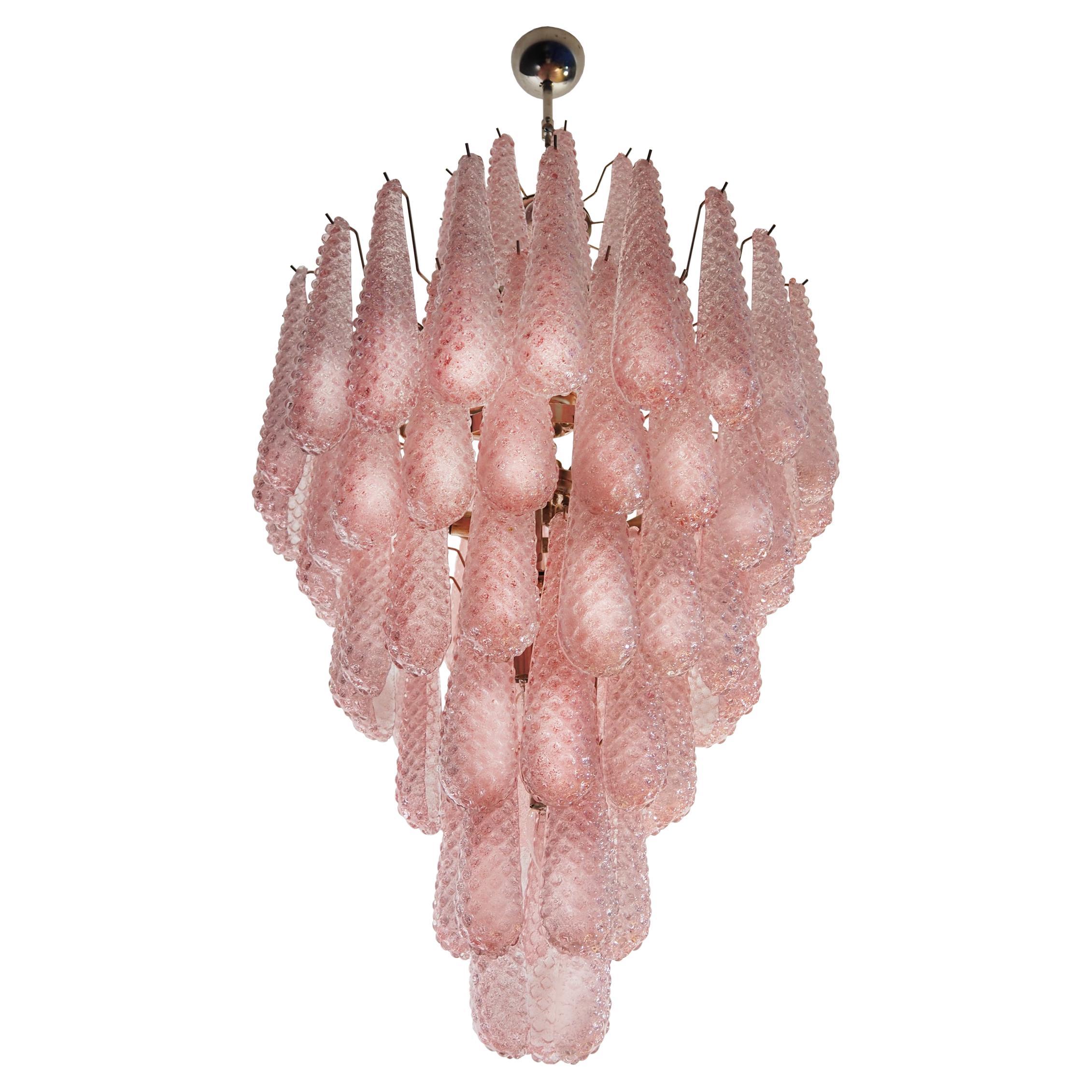 Charming Pink Leaves Chandeliers Murano For Sale