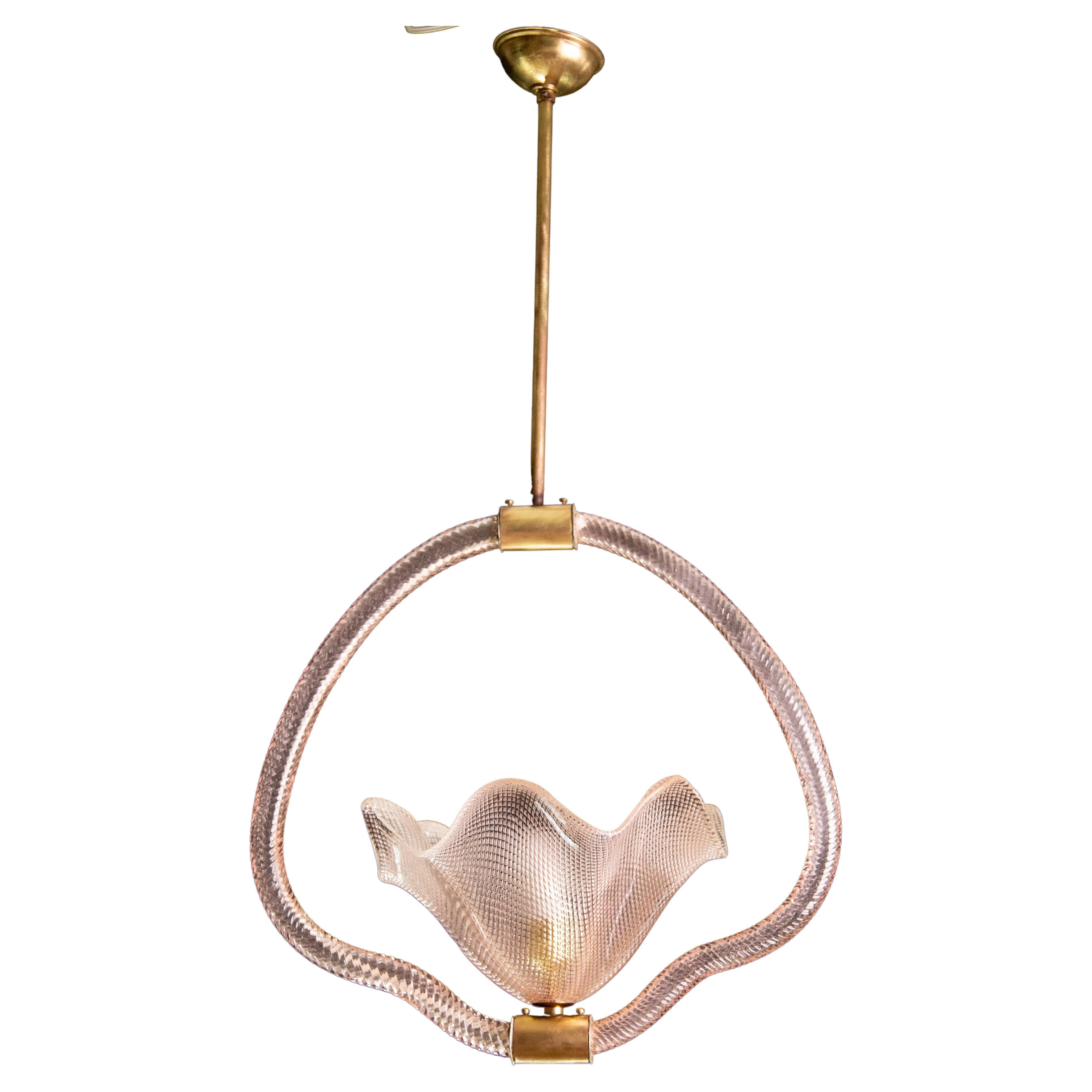 Charming Pink Murano Glass Chandelier by Barovier e Toso, 1940s