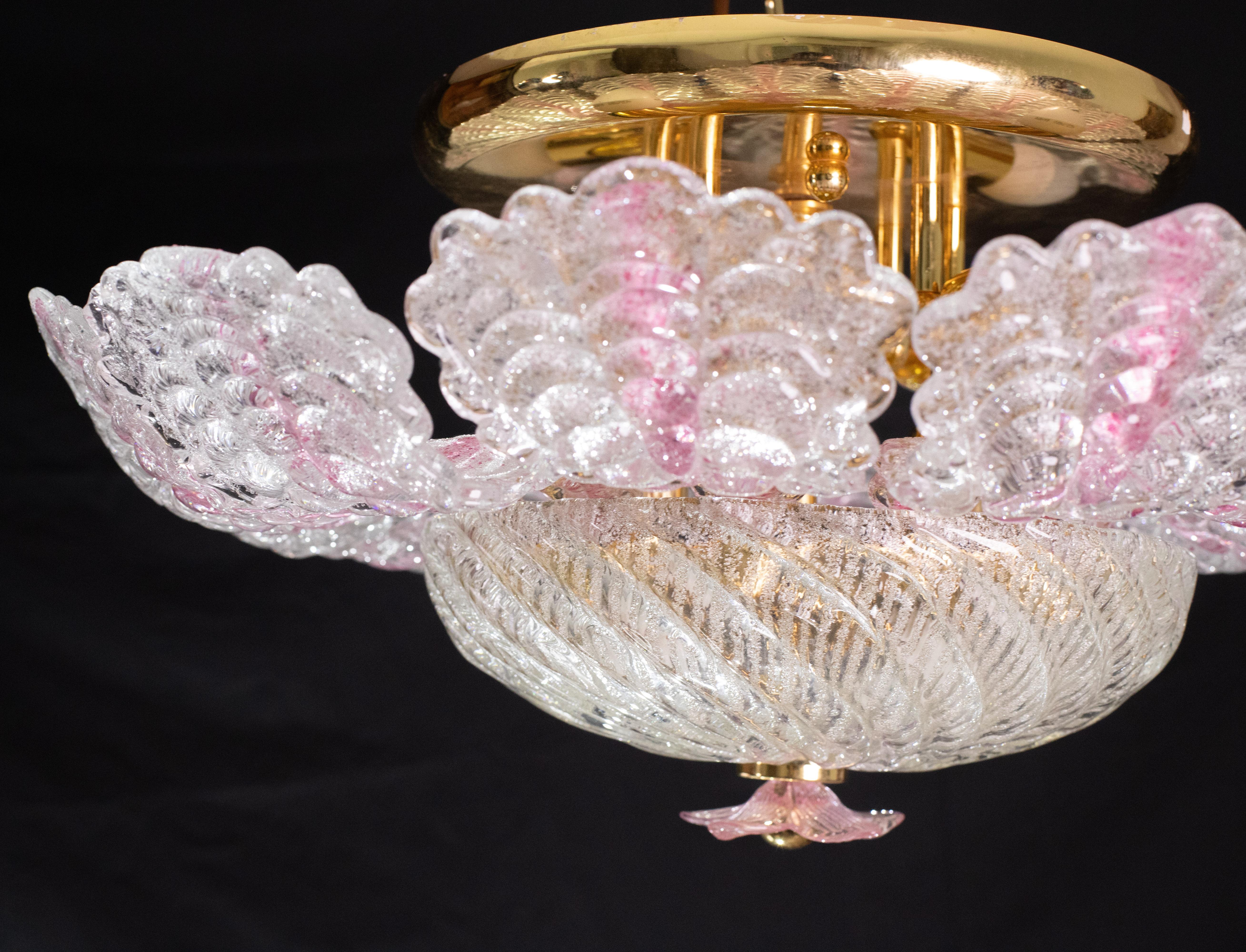 Charming Pink Murano Glass Leave Ceiling Light or Chandelier, 1970s For Sale 6