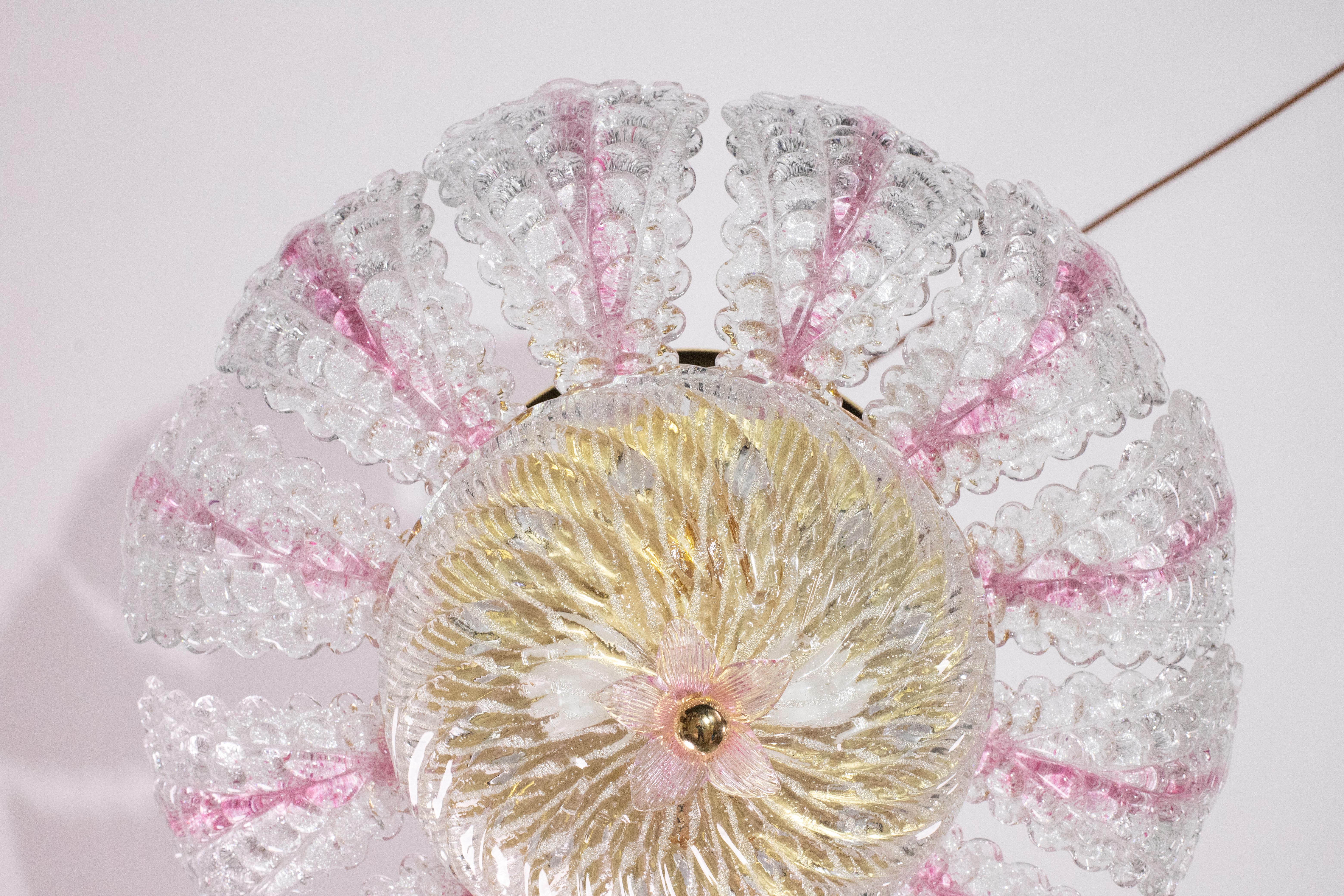 Charming Pink Murano Glass Leave Ceiling Light or Chandelier, 1970s For Sale 7