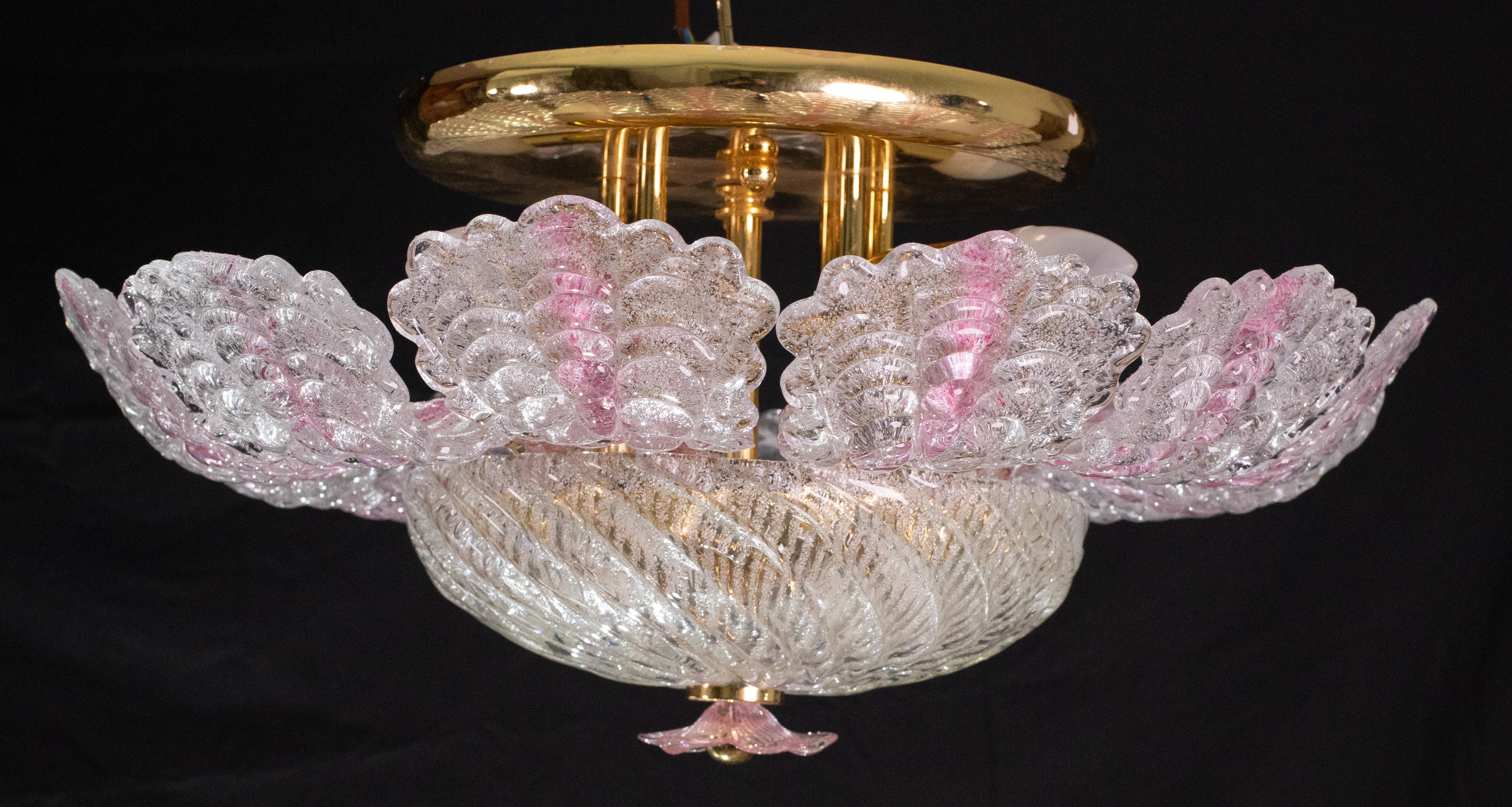 Charming Pink Murano Glass Leave Ceiling Light or Chandelier, 1970s For Sale 9