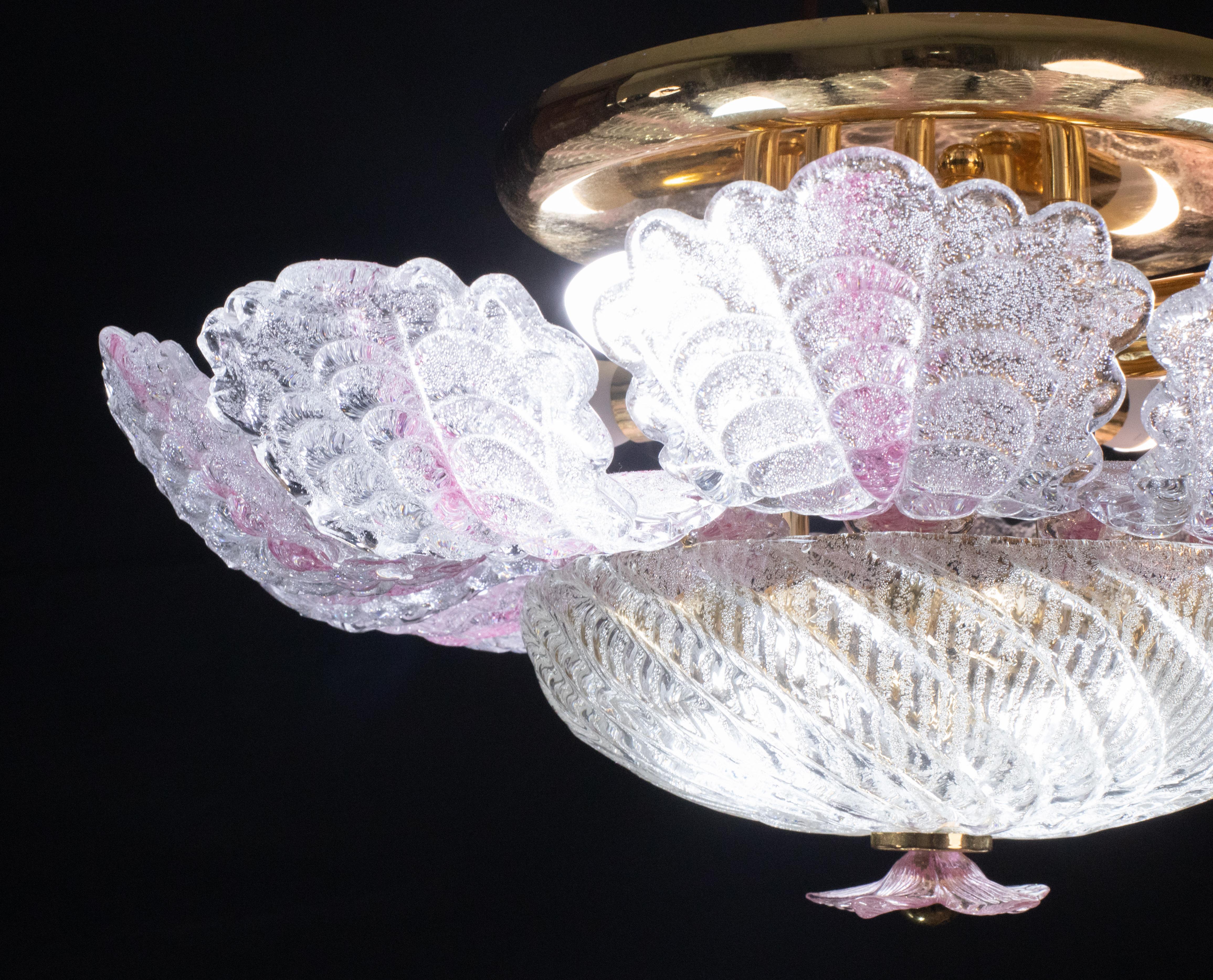 Charming Pink Murano Glass Leave Ceiling Light or Chandelier, 1970s For Sale 1
