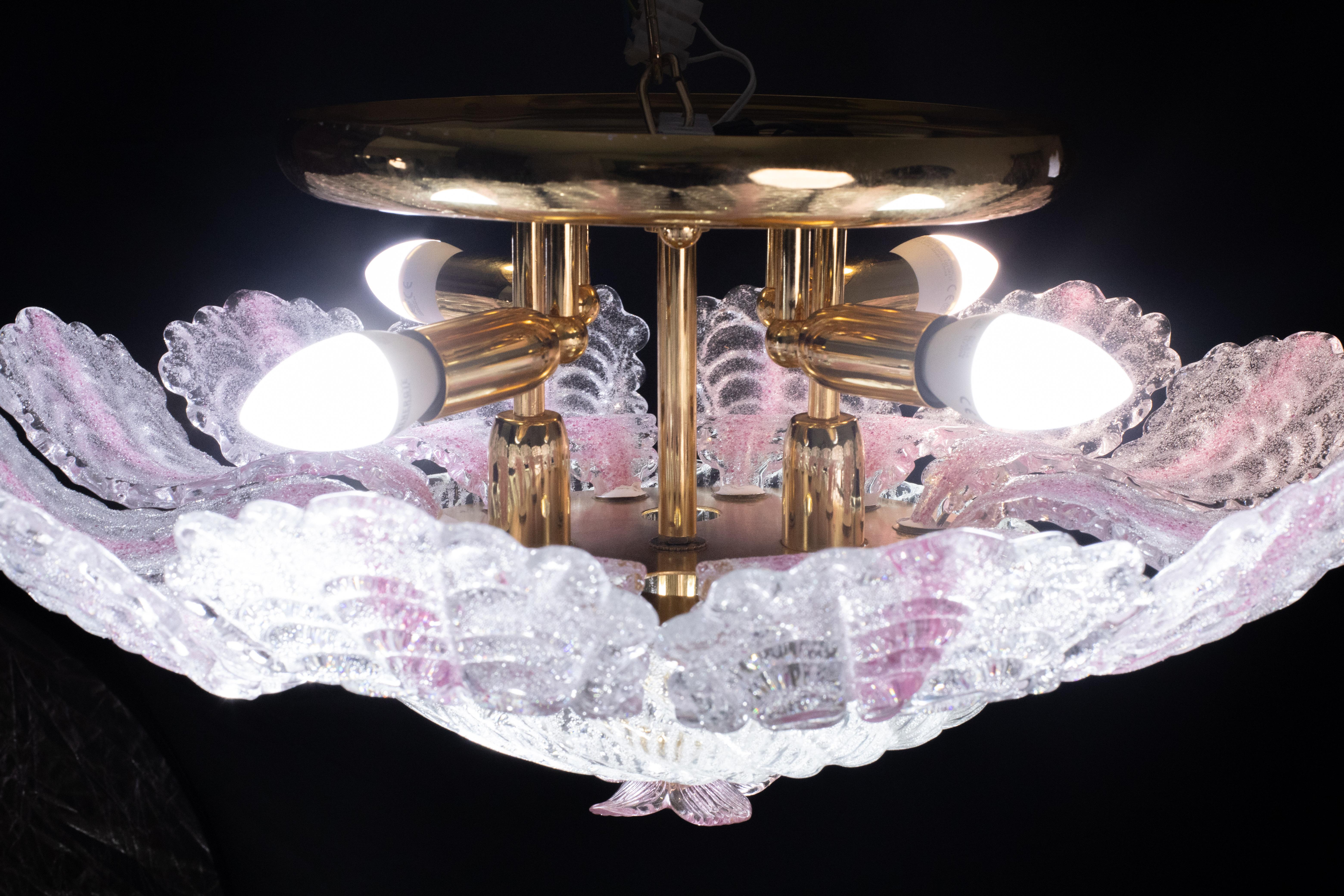 Charming Pink Murano Glass Leave Ceiling Light or Chandelier, 1970s For Sale 4