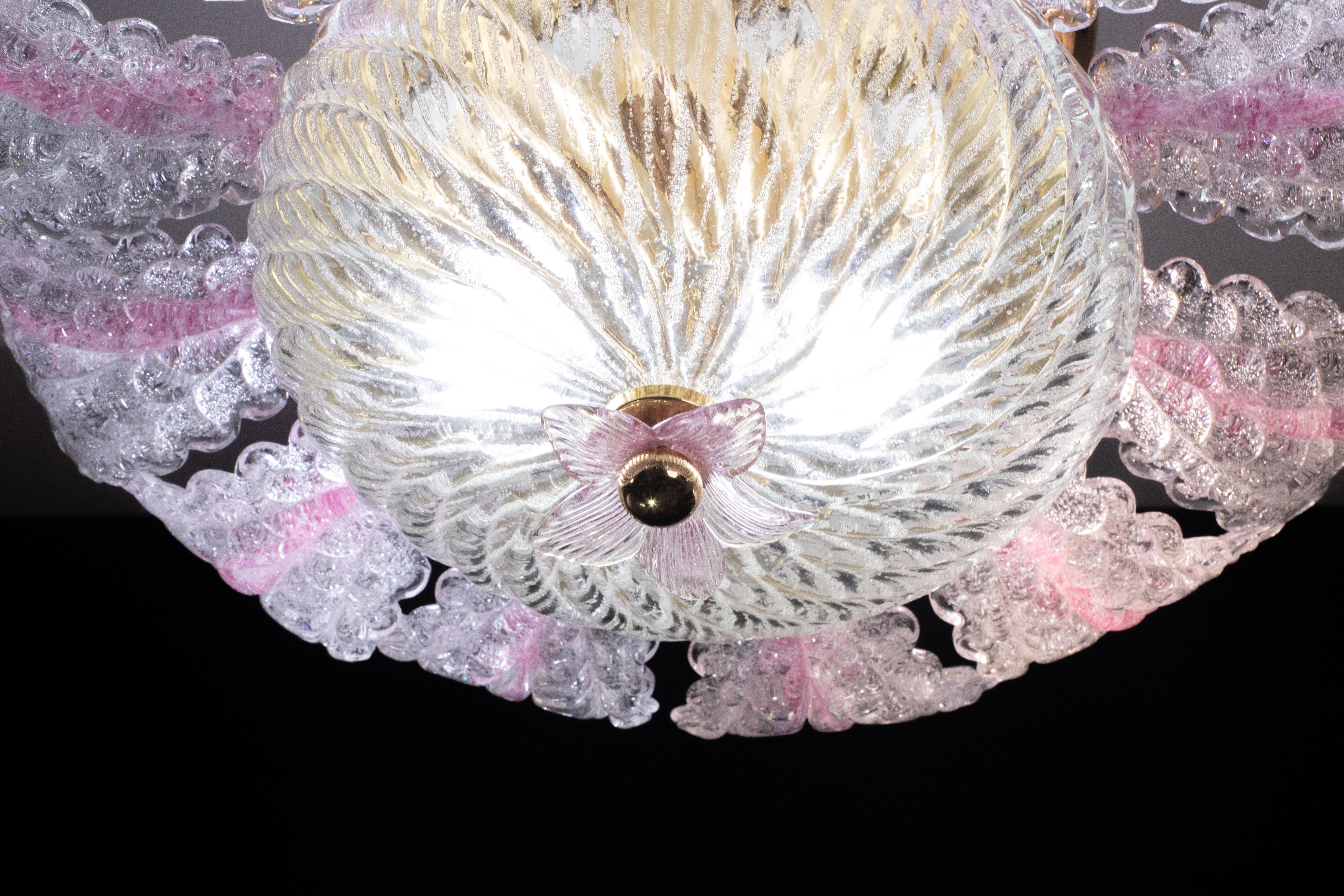 Charming Pink Murano Glass Leave Ceiling Light or Chandelier, 1970s For Sale 5