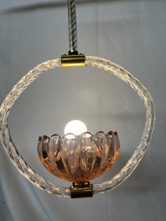 Charming Pink Pendant Chandelier style Barovier & Toso, Murano, 1940s