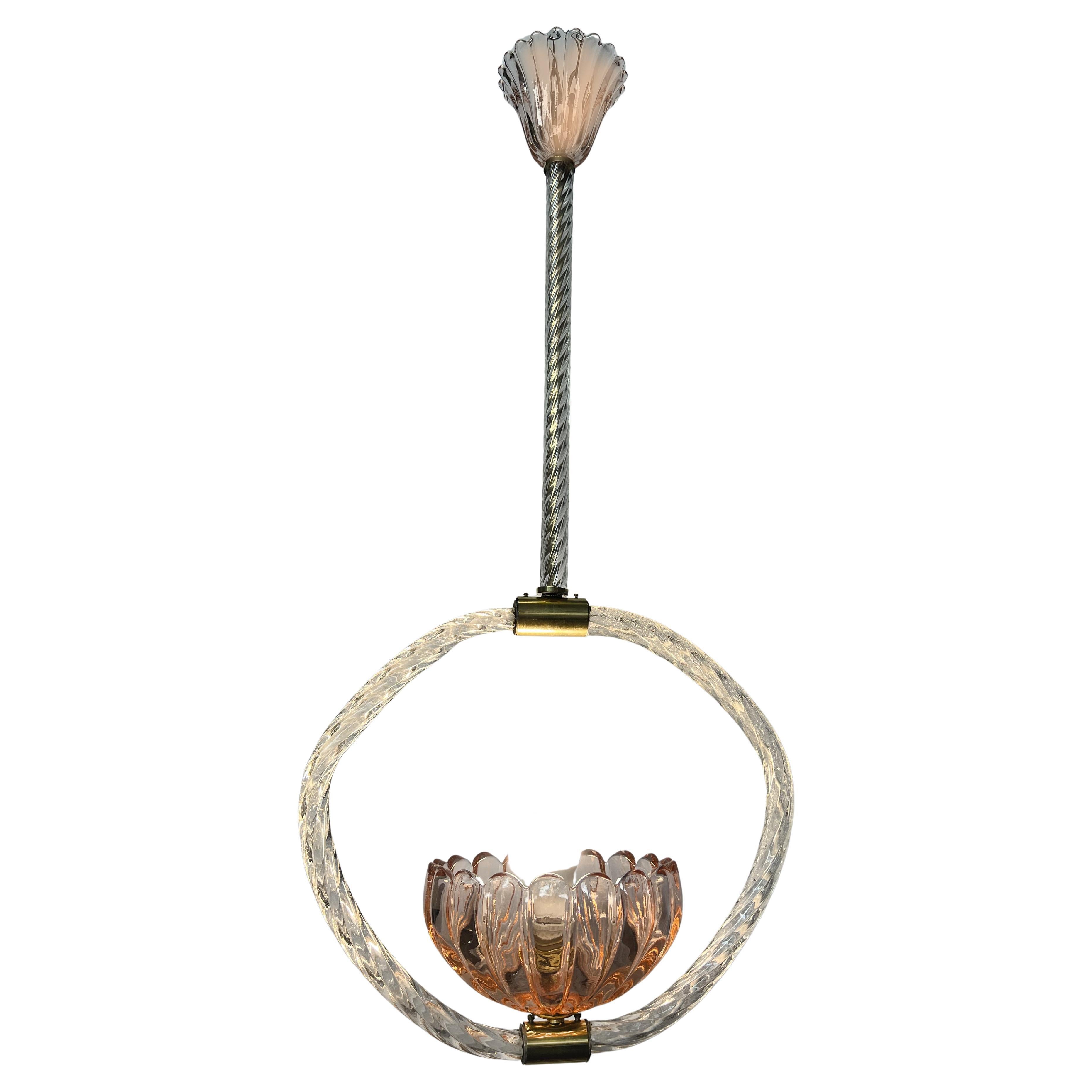 Incantevole lampadario a sospensione rosa di Barovier&Toso, Murano, anni '40