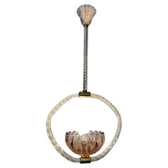 Incantevole lampadario a sospensione rosa di Barovier&Toso, Murano, anni '40