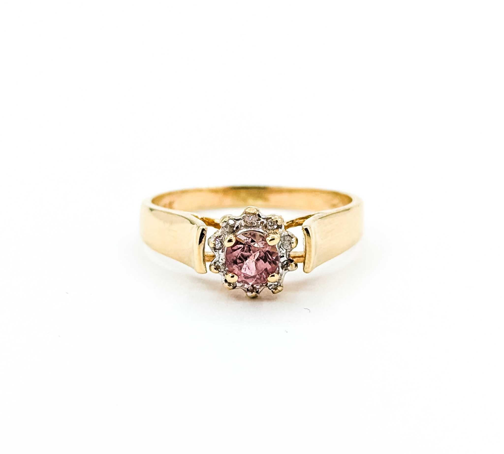 Charmante bague en or jaune 14k avec tourmaline rose et diamant en vente 4