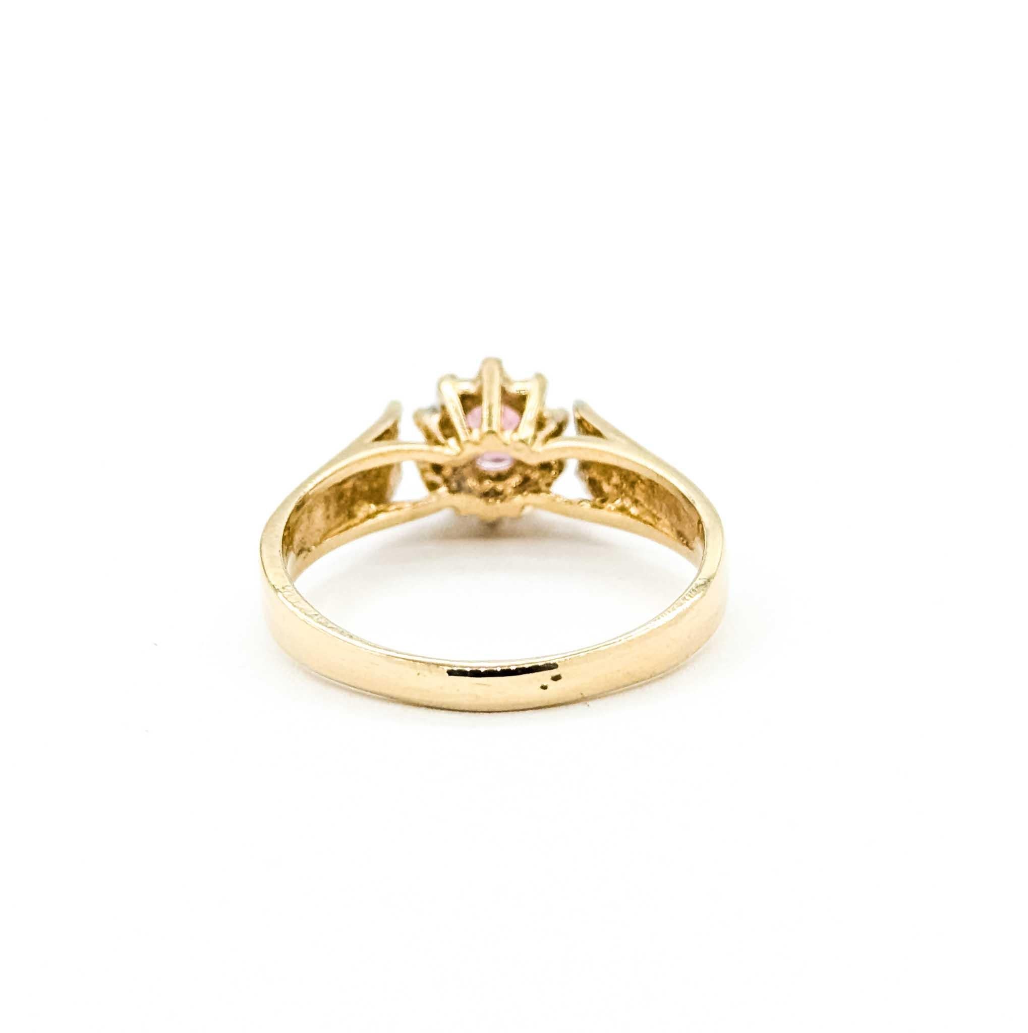 Charmante bague en or jaune 14k avec tourmaline rose et diamant en vente 1