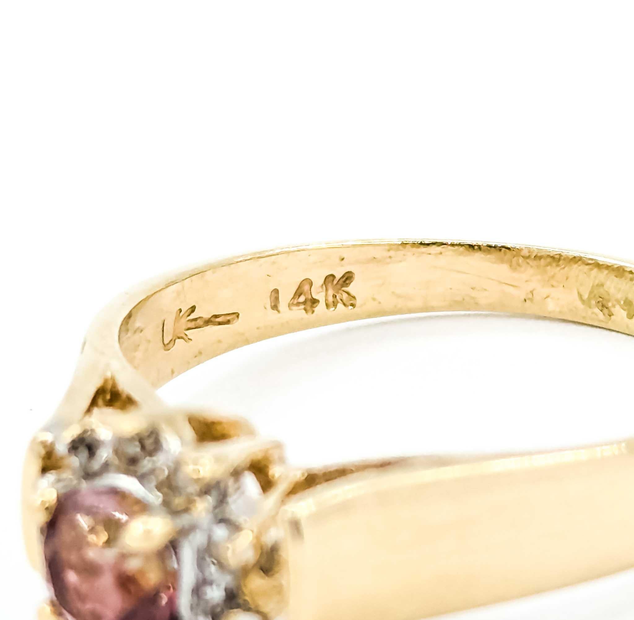 Charmante bague en or jaune 14k avec tourmaline rose et diamant en vente 3