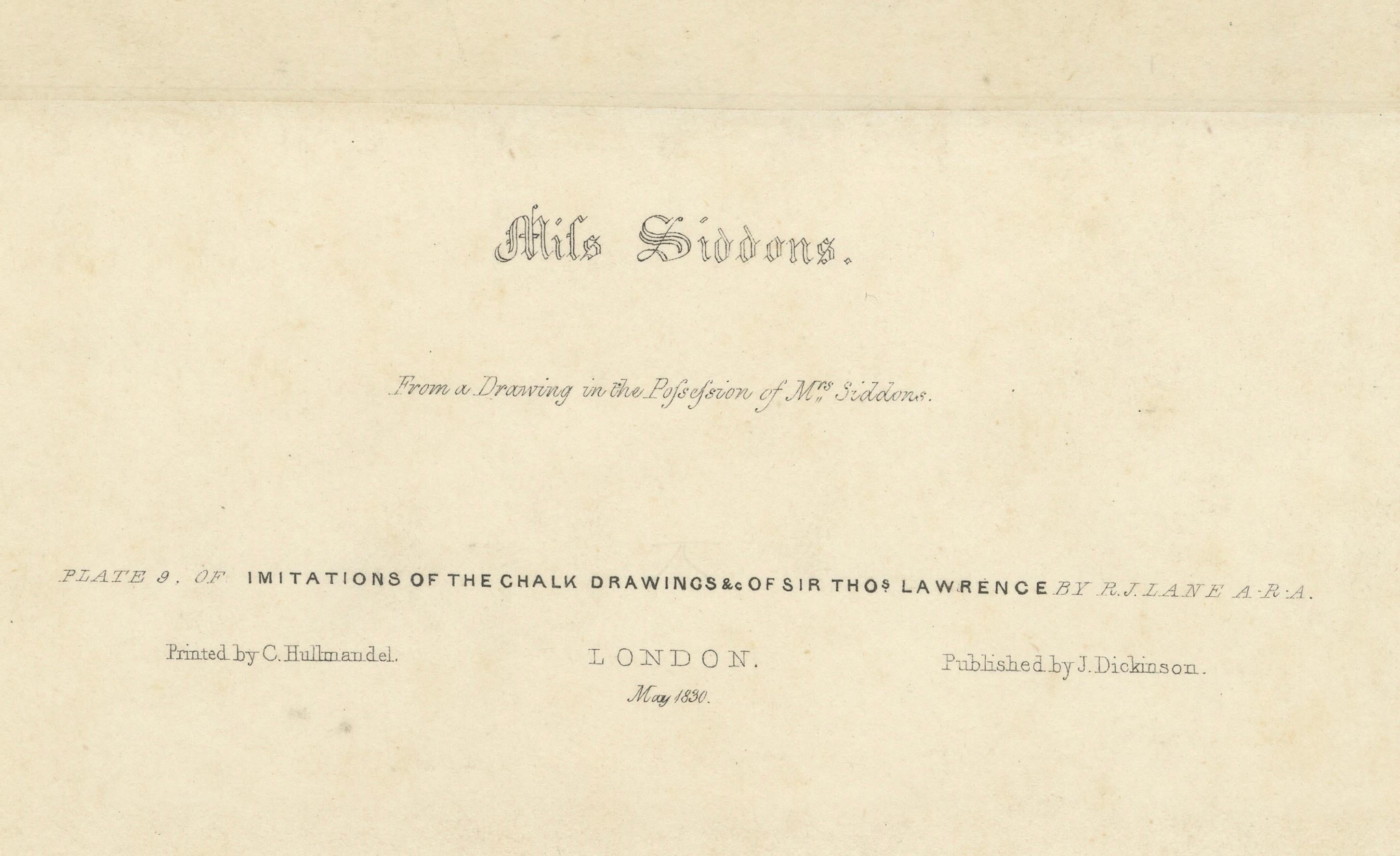 Inciso Affascinante ritratto di Miss Siddons in un delicato stile di disegno a gesso, 1830 in vendita