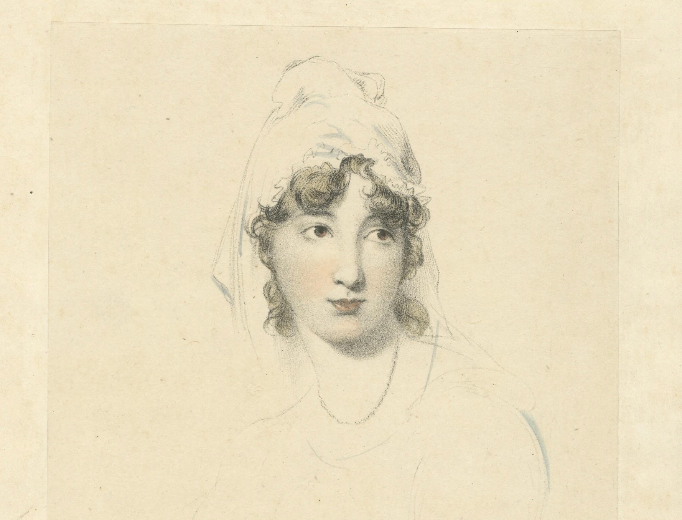 Affascinante ritratto di Miss Siddons in un delicato stile di disegno a gesso, 1830 In condizioni buone in vendita a Langweer, NL
