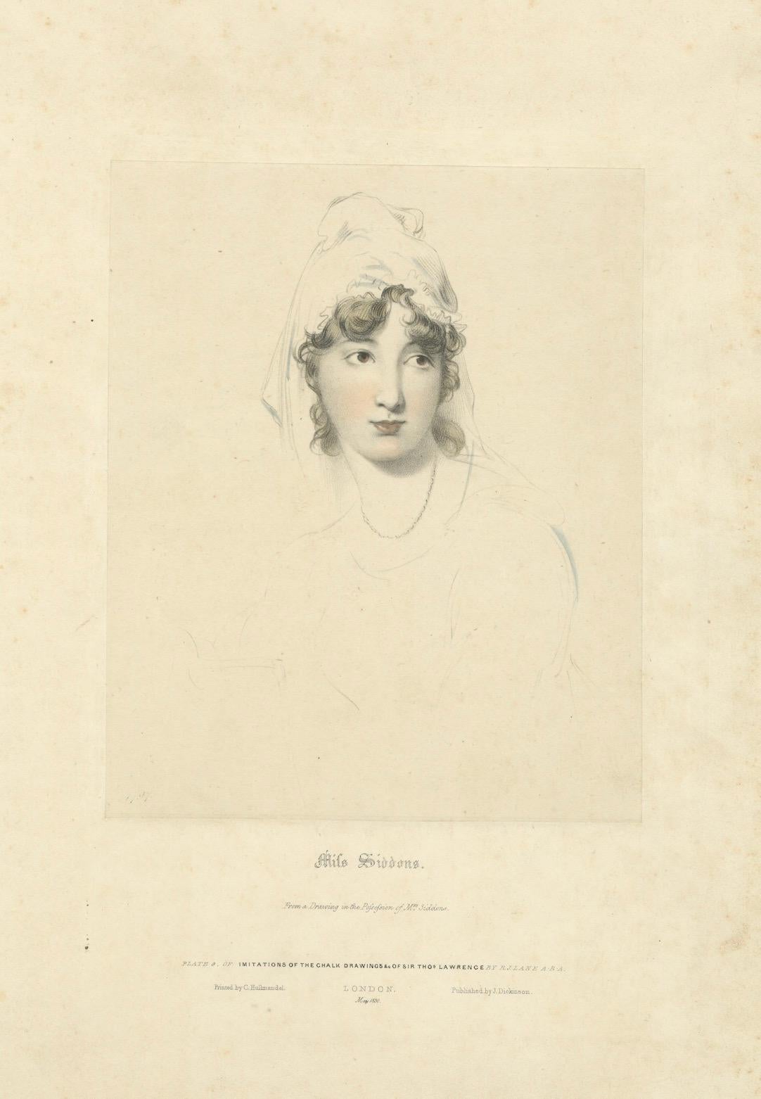 Metà XIX secolo Affascinante ritratto di Miss Siddons in un delicato stile di disegno a gesso, 1830 in vendita