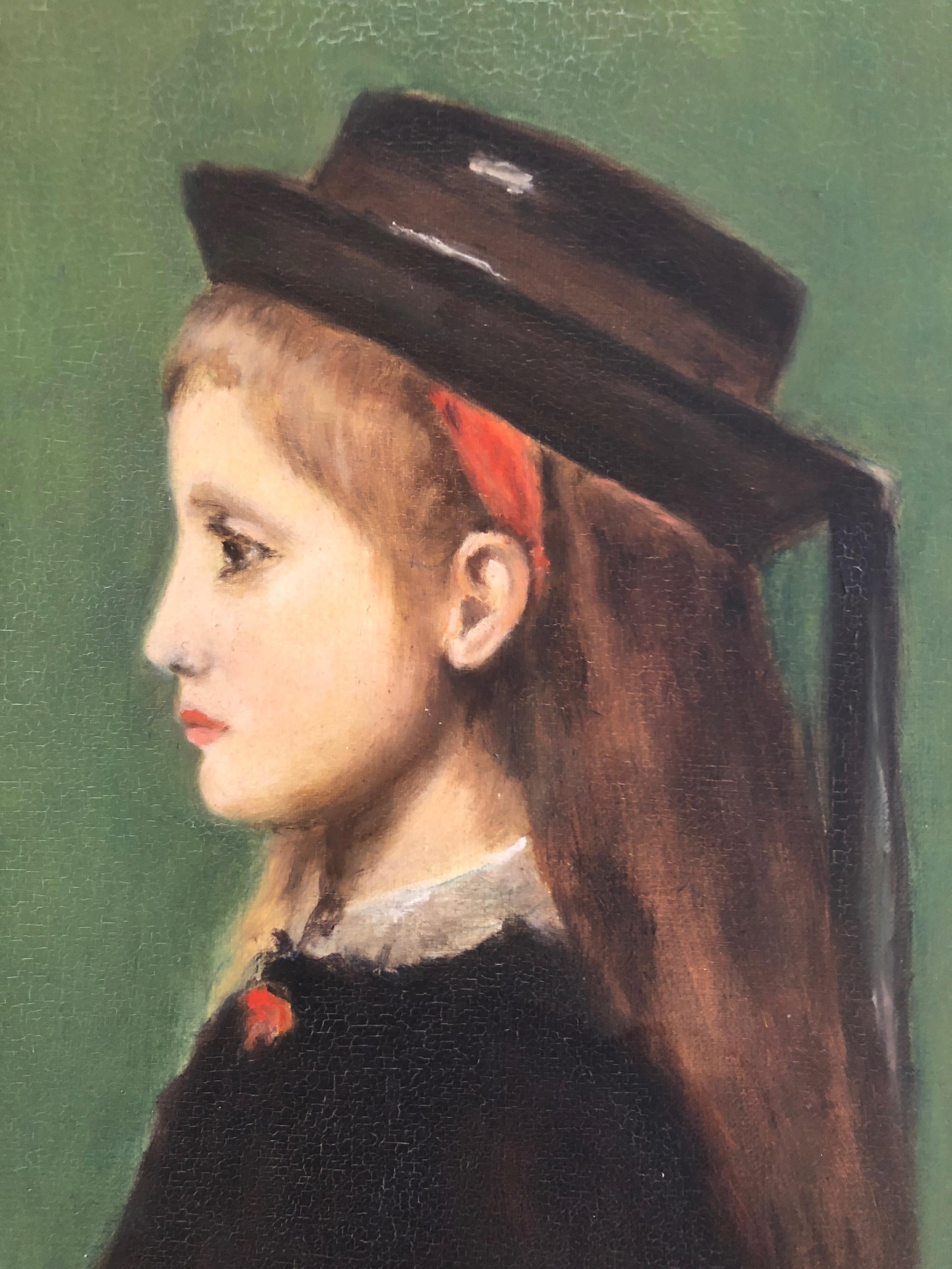 Paint Charming Portrait of Redheaded Young Girl in Hat