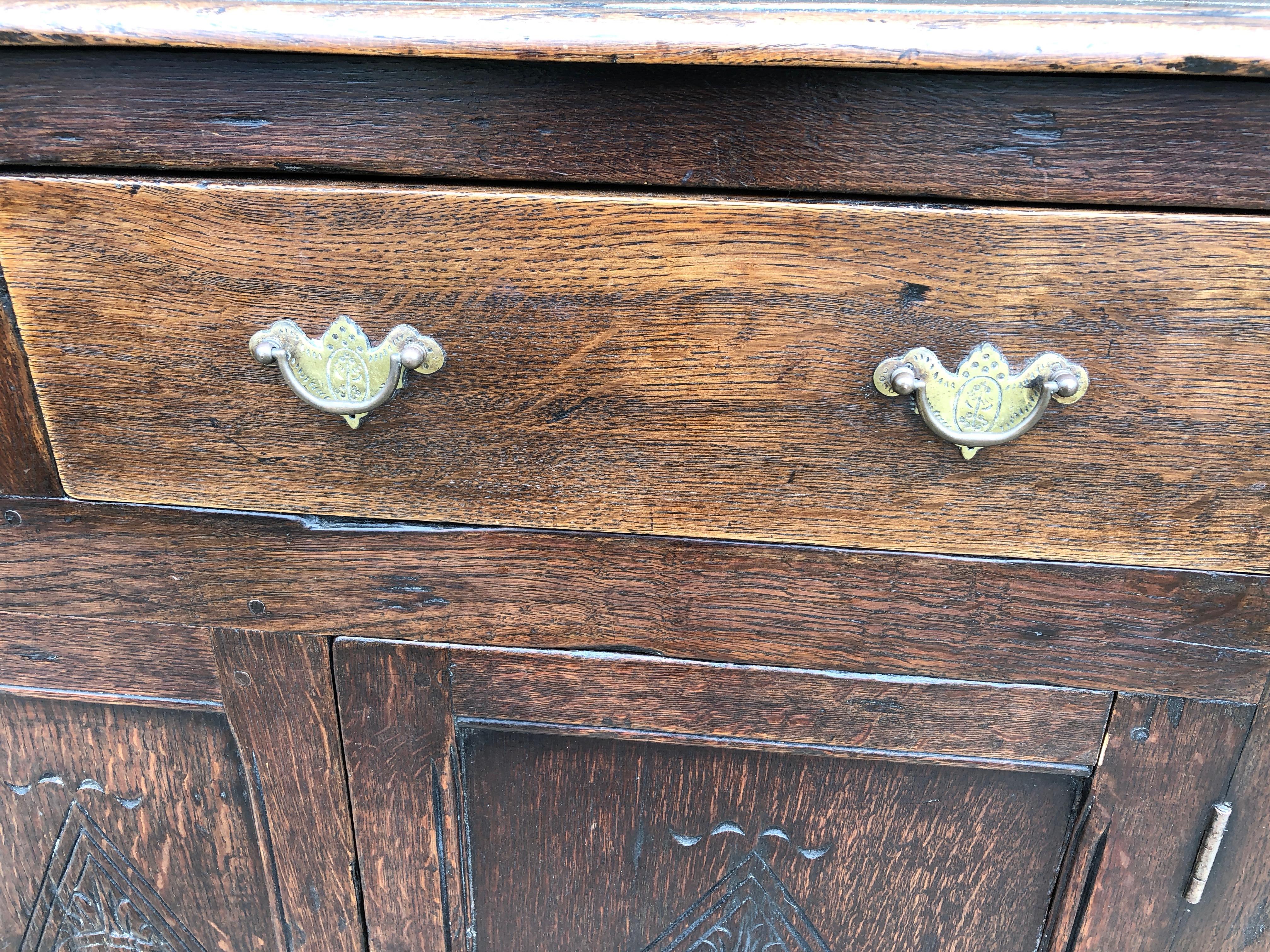 Charming Primitive French Dark Oak Cabinet Sideboard Buffet 1