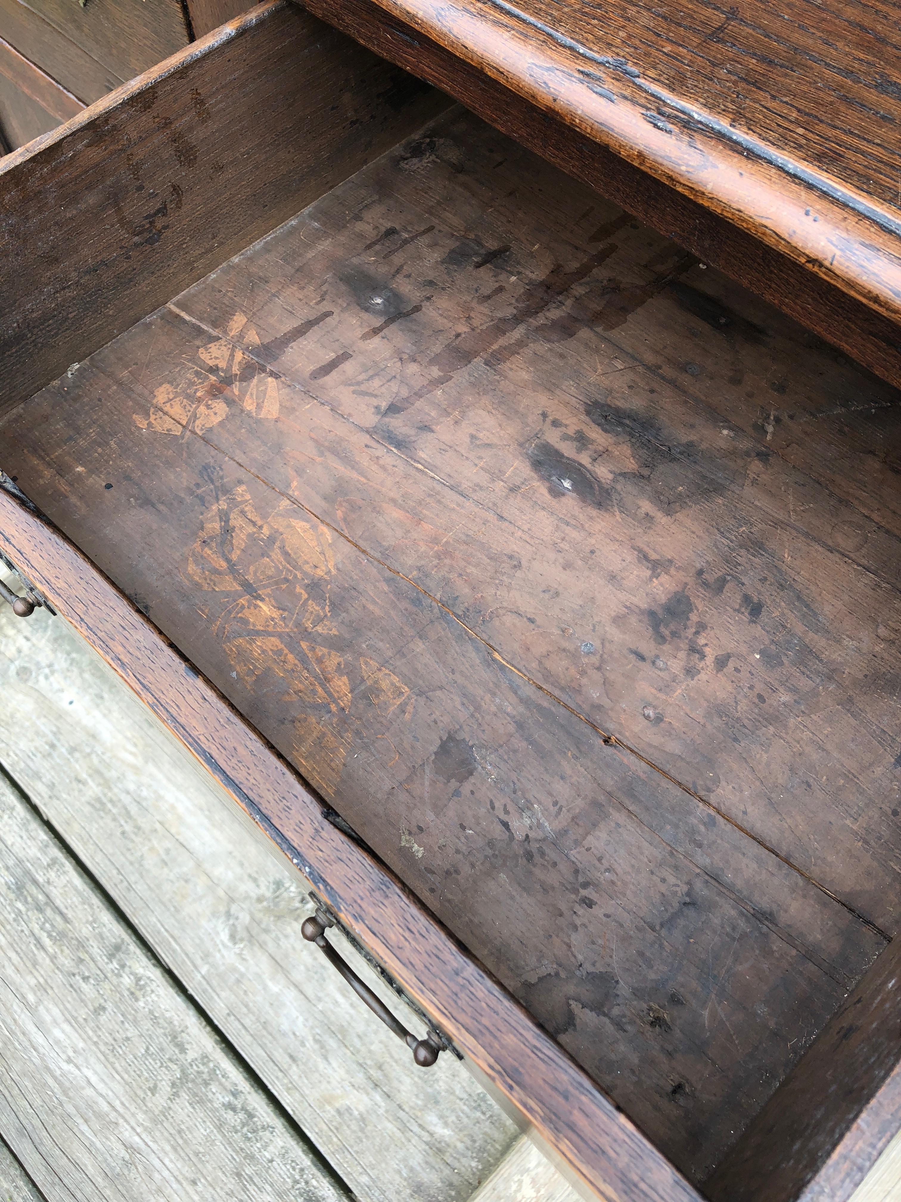 Charming Primitive French Dark Oak Cabinet Sideboard Buffet 4