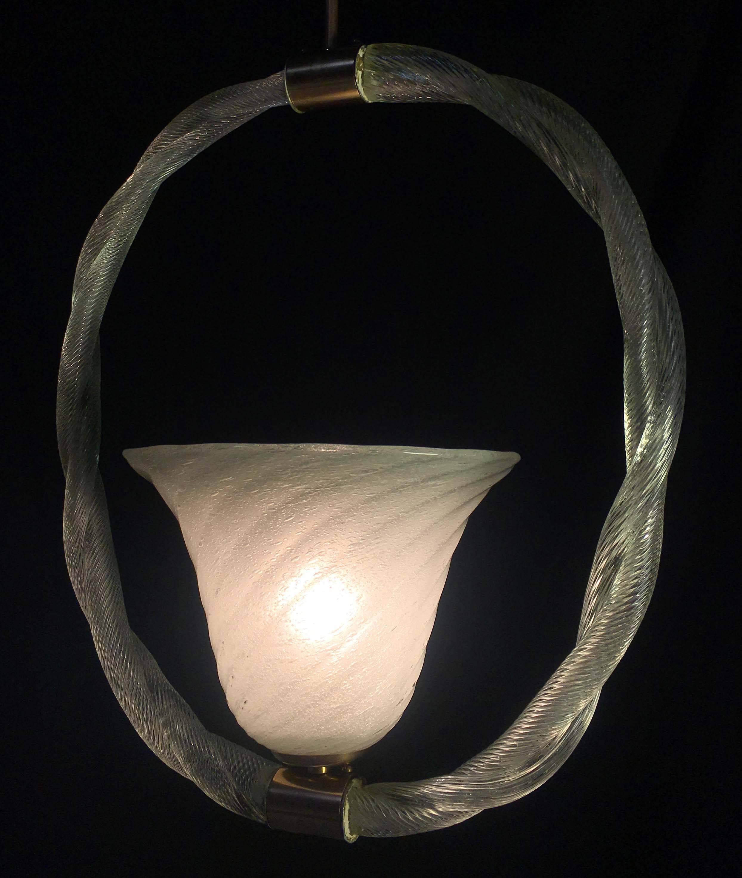 Charming Pulegoso Glass Pendant by Venini, Murano, 1940s For Sale 1