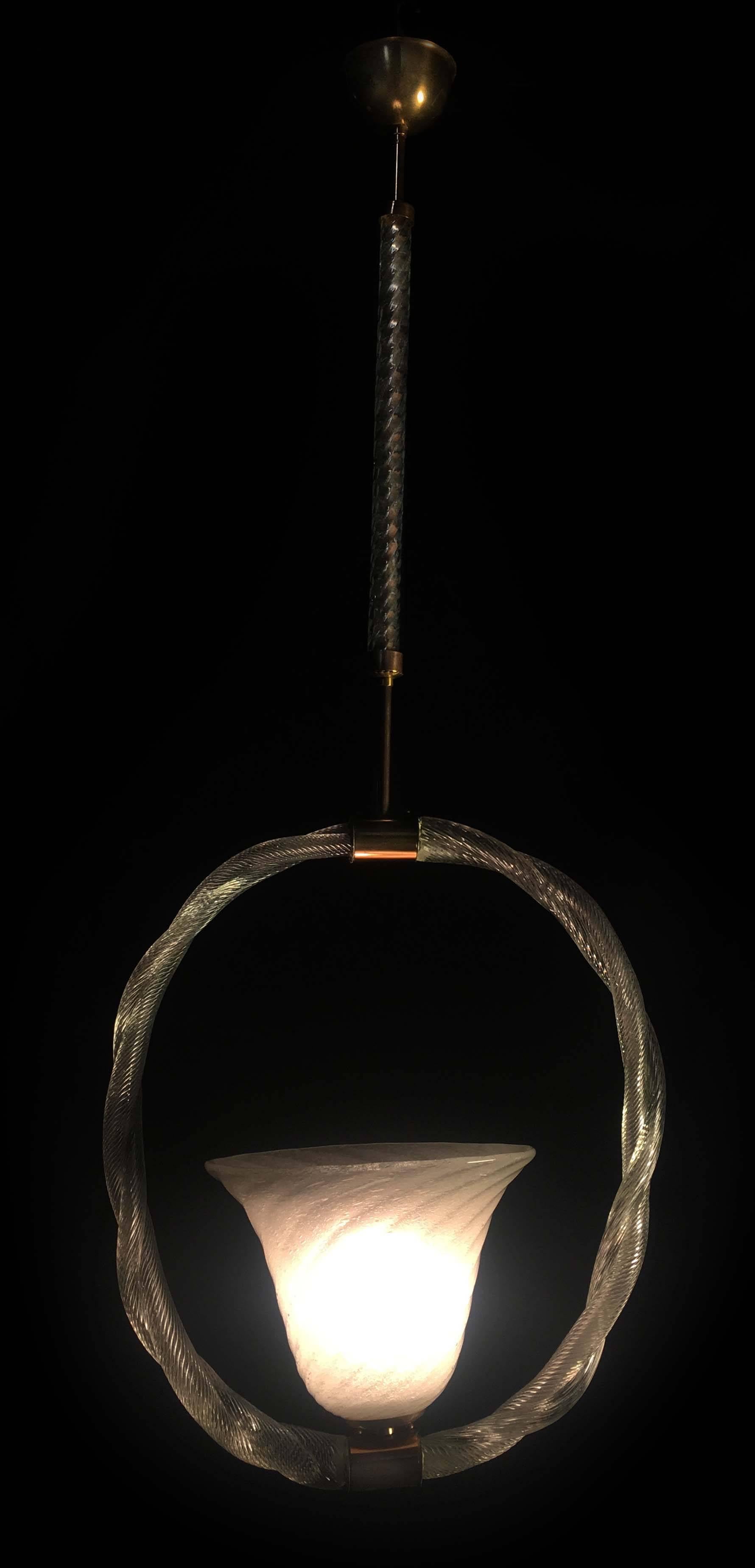 Charming Pulegoso Glass Pendant by Venini, Murano, 1940s For Sale 3