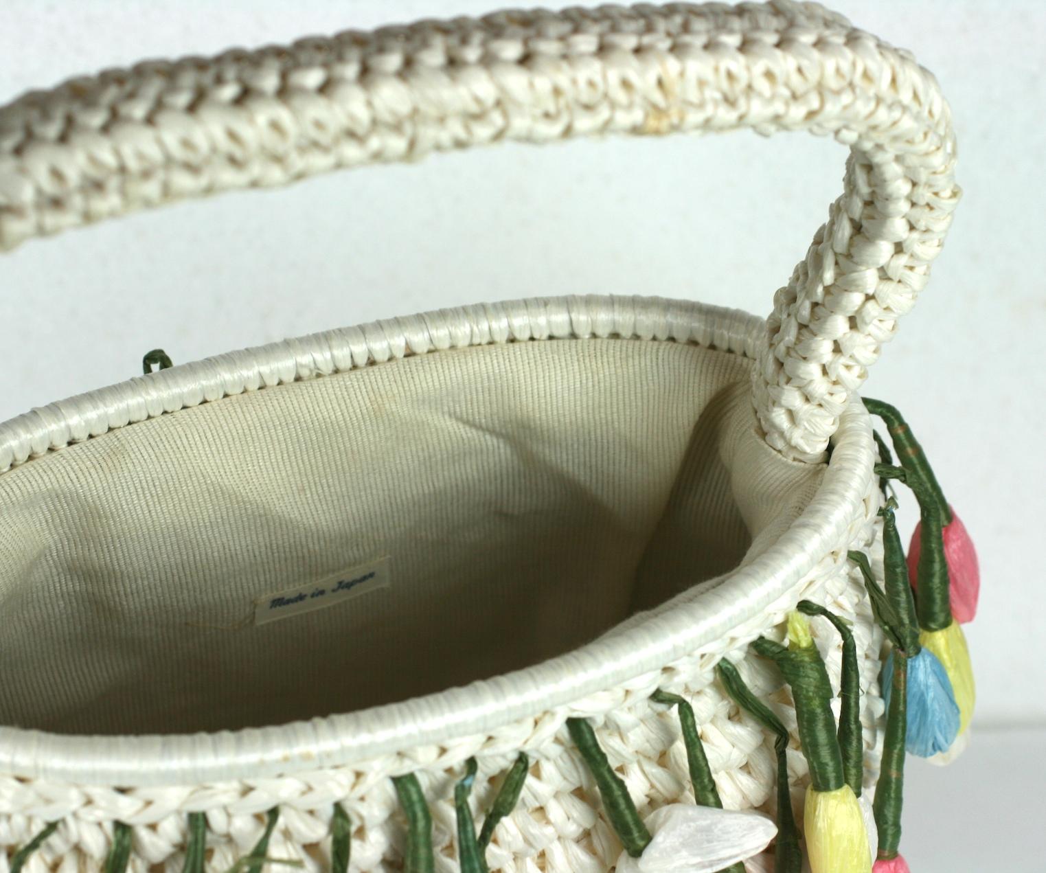 Charming Raffia Tulips Handbag In Excellent Condition For Sale In New York, NY