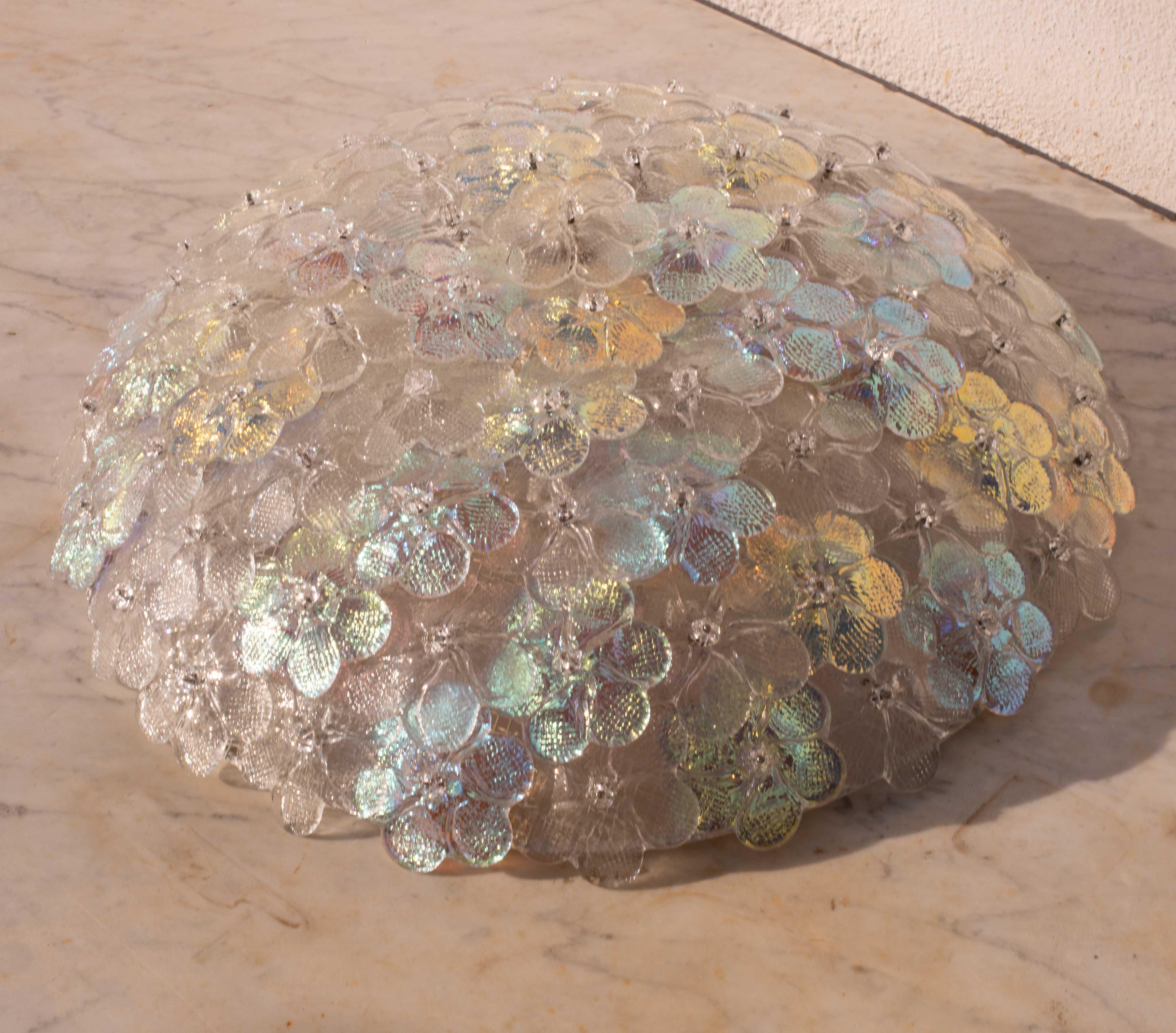 Charming Rainbow Large Size Murano Ceiling Light Flower by Seguso for Venini For Sale 8