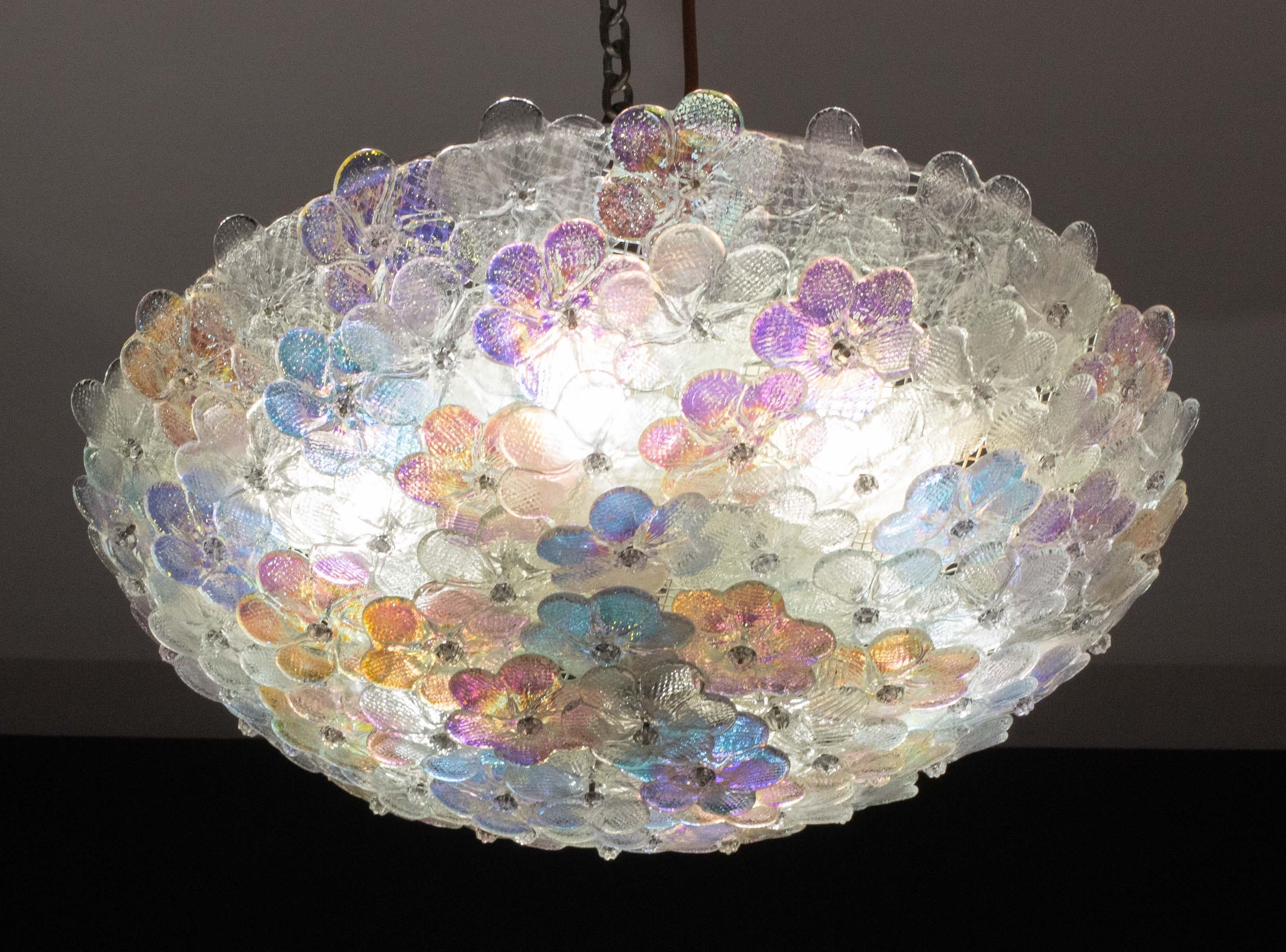 Charming Rainbow Large Size Murano Ceiling Light Flower by Seguso for Venini For Sale 10