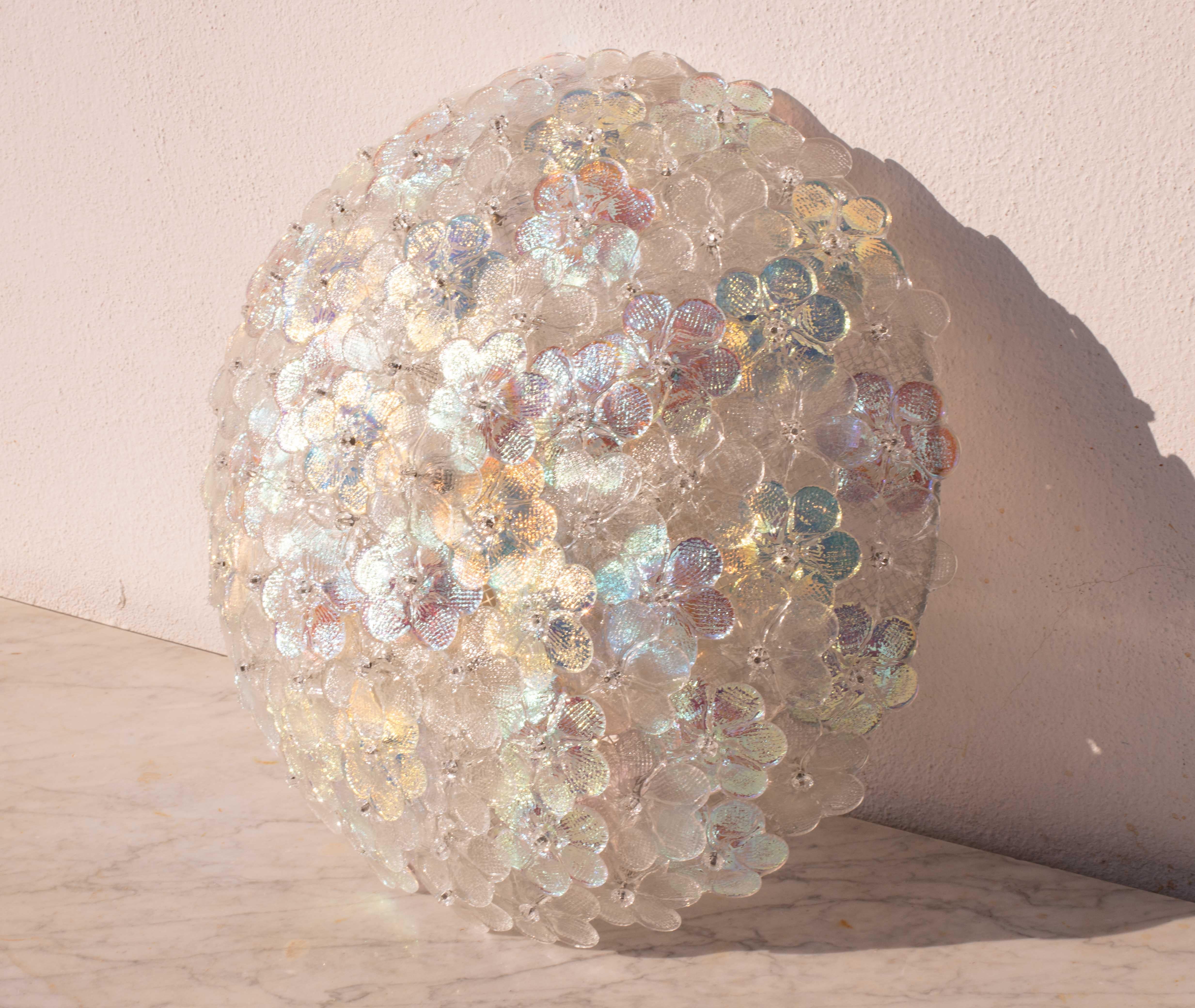 Murano Glass Charming Rainbow Large Size Murano Ceiling Light Flower by Seguso for Venini For Sale