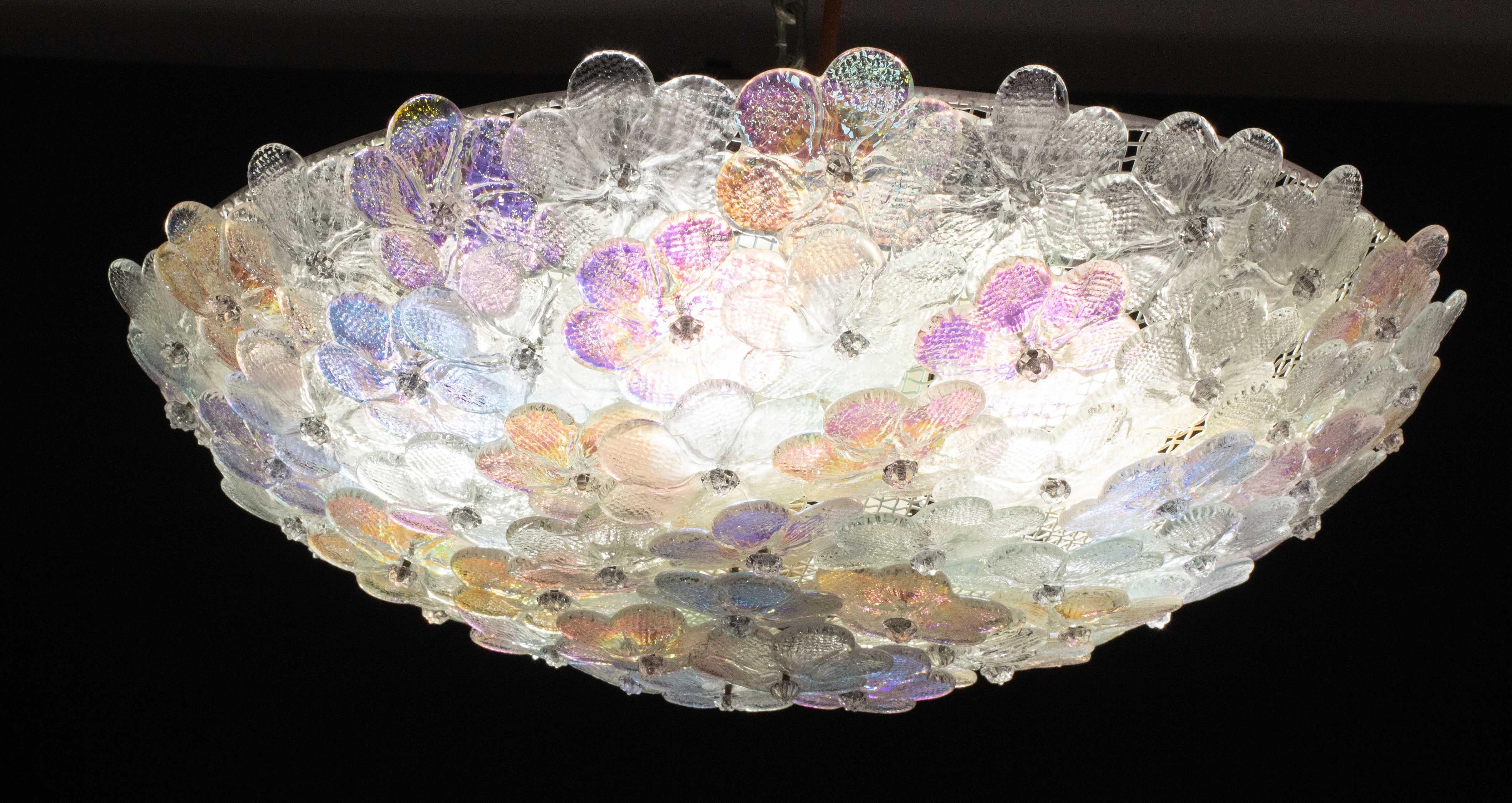 Charming Rainbow Large Size Murano Ceiling Light Flower by Seguso for Venini For Sale 1